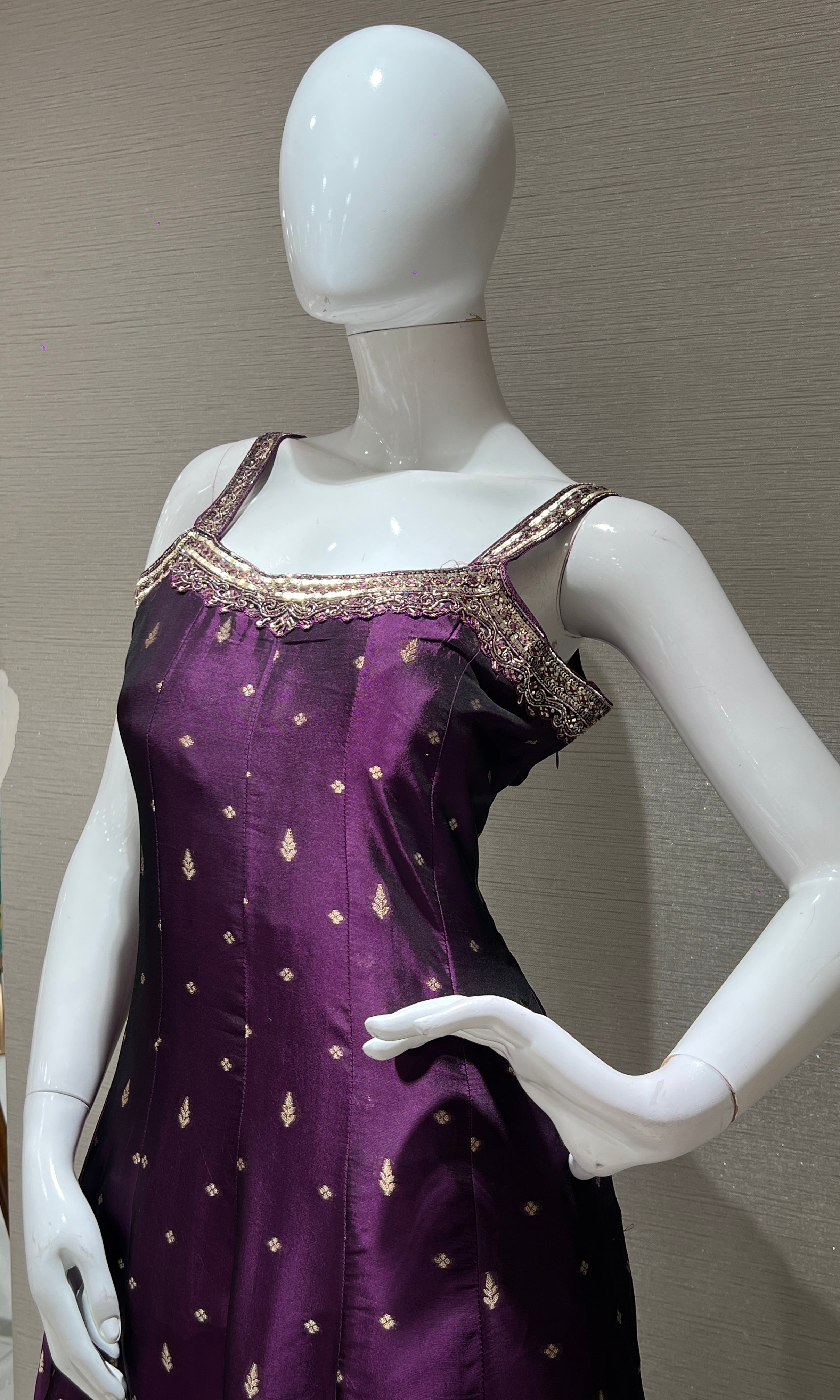 Purple silk gold embroidered Anarkali