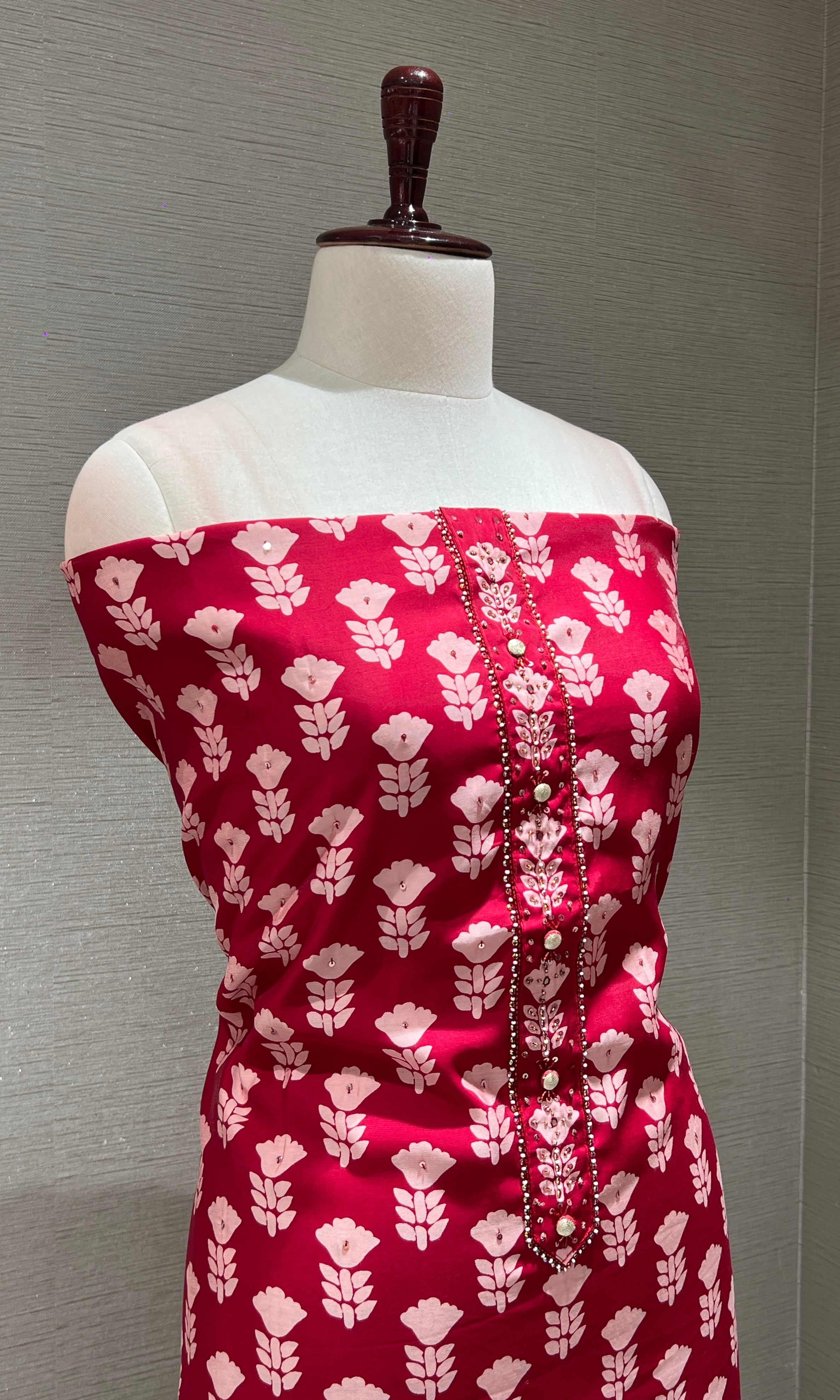 MAROON FLORAL PRINT DRESS MATERIAL