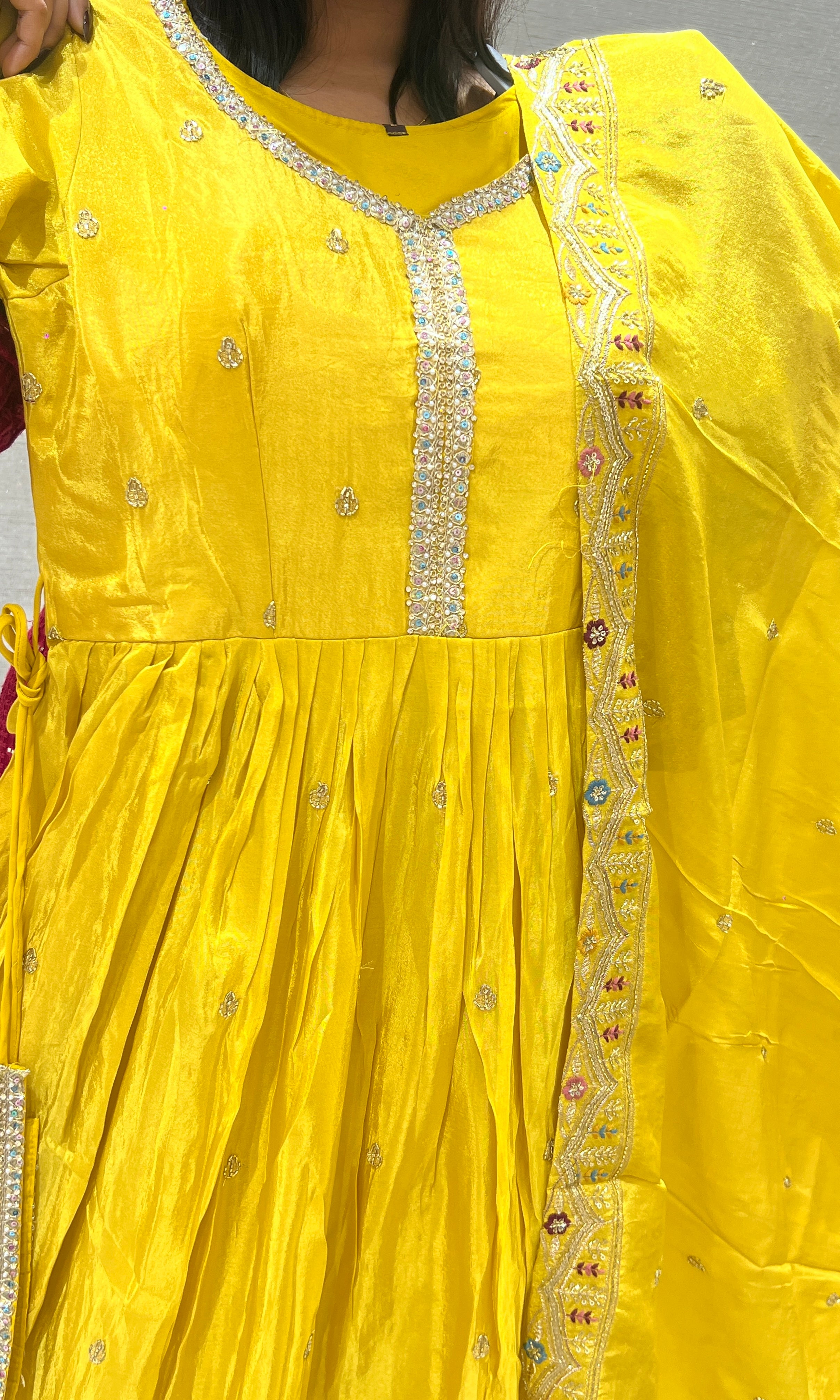 Yellow Embroidered Long Anarkali Gown