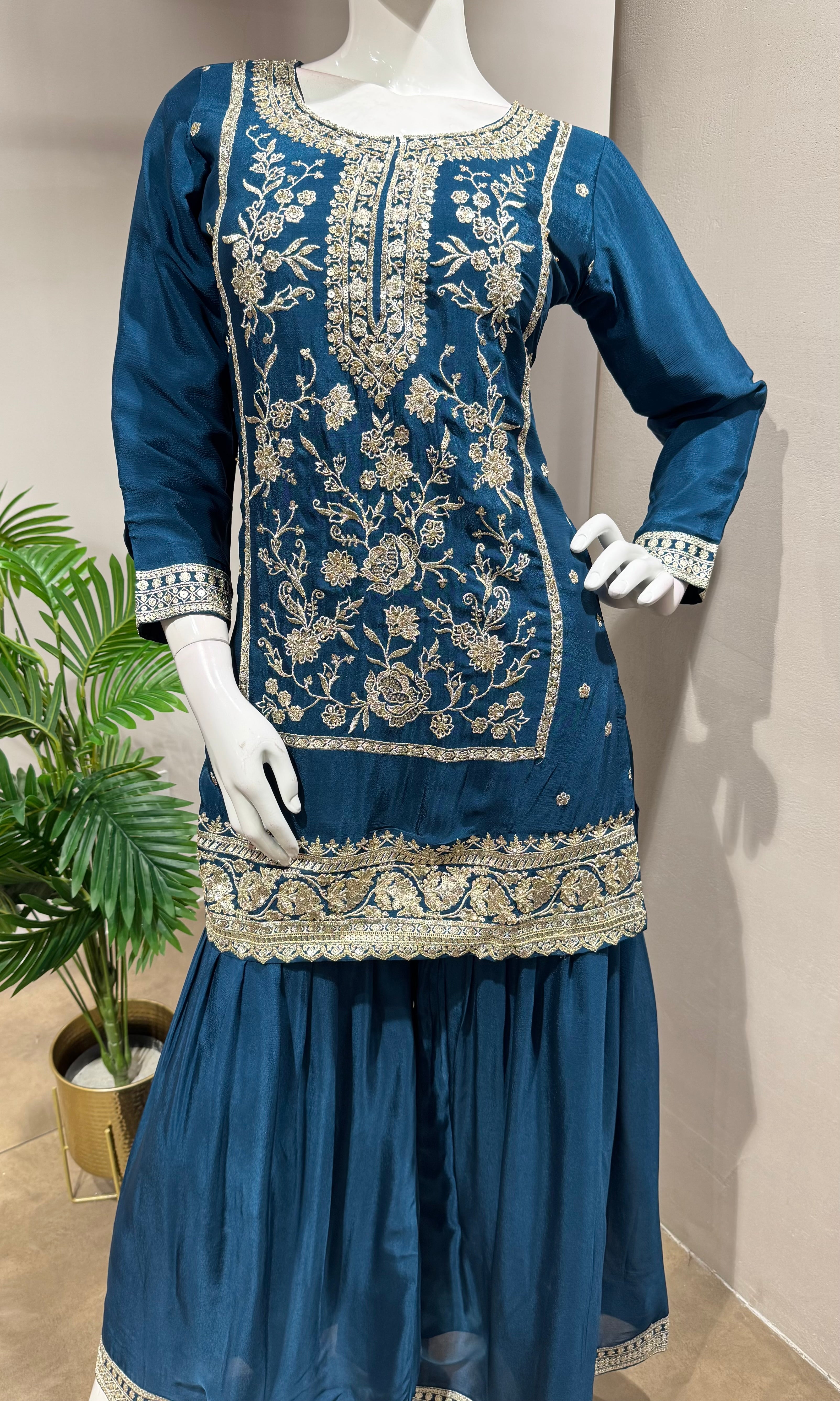 Blue Embroidered Sharara Set
