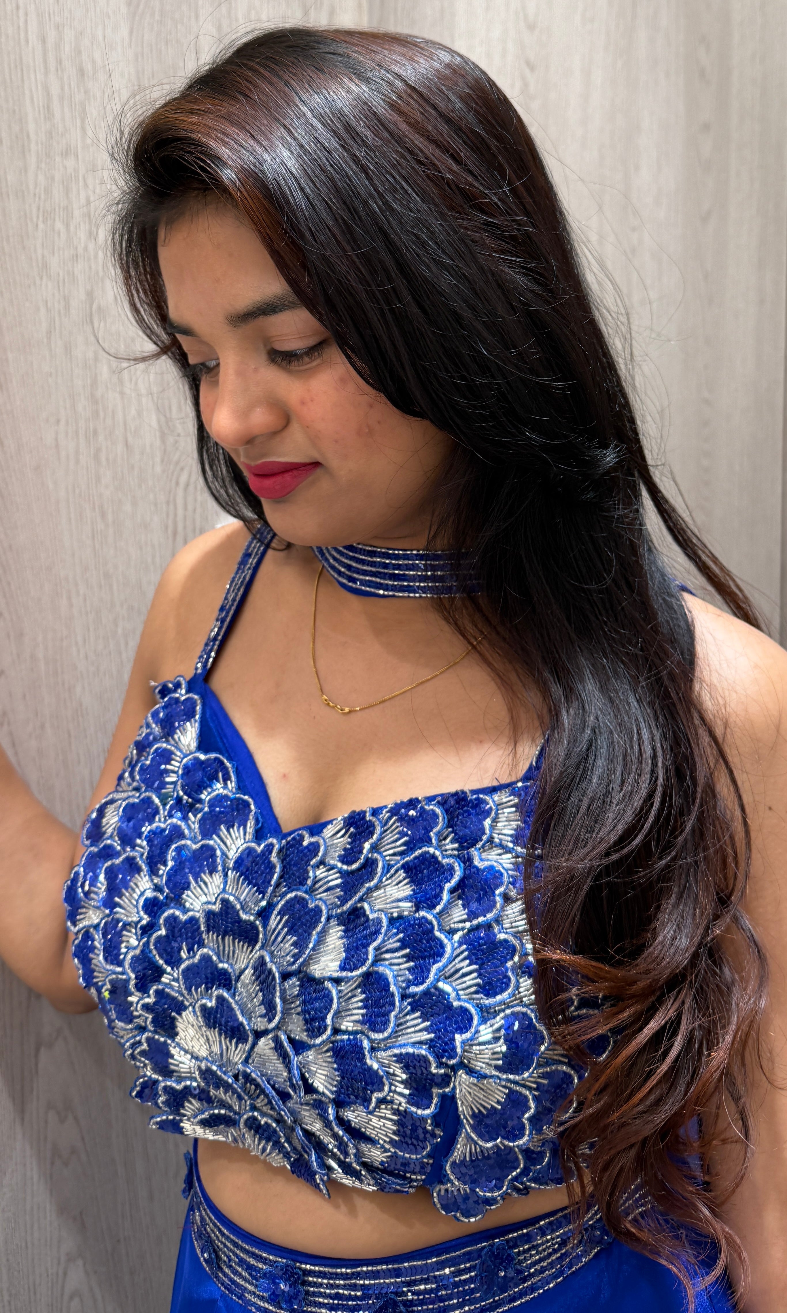Blue lehenga with neck dupatta 1000