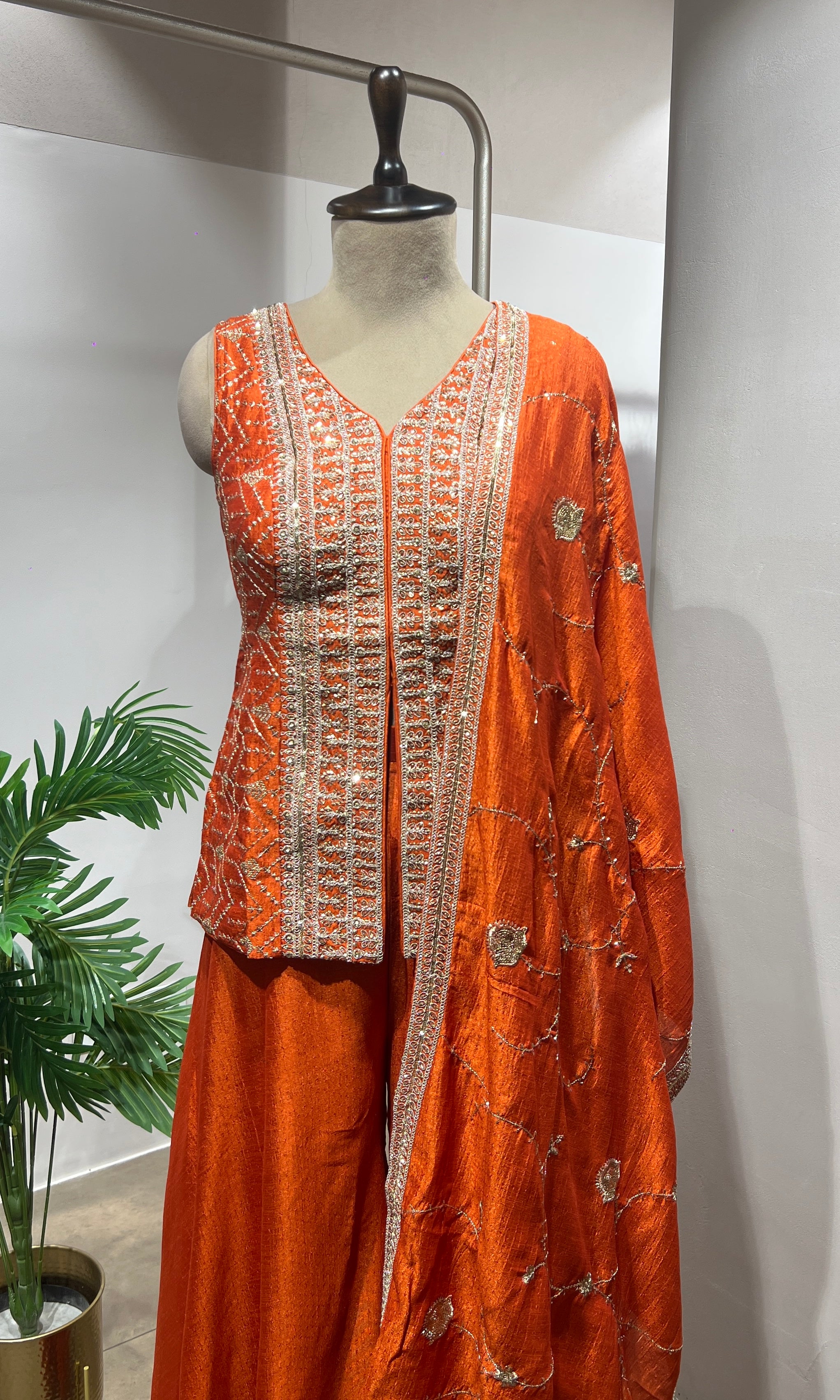 Rust Embroidered Silk Palazzo set