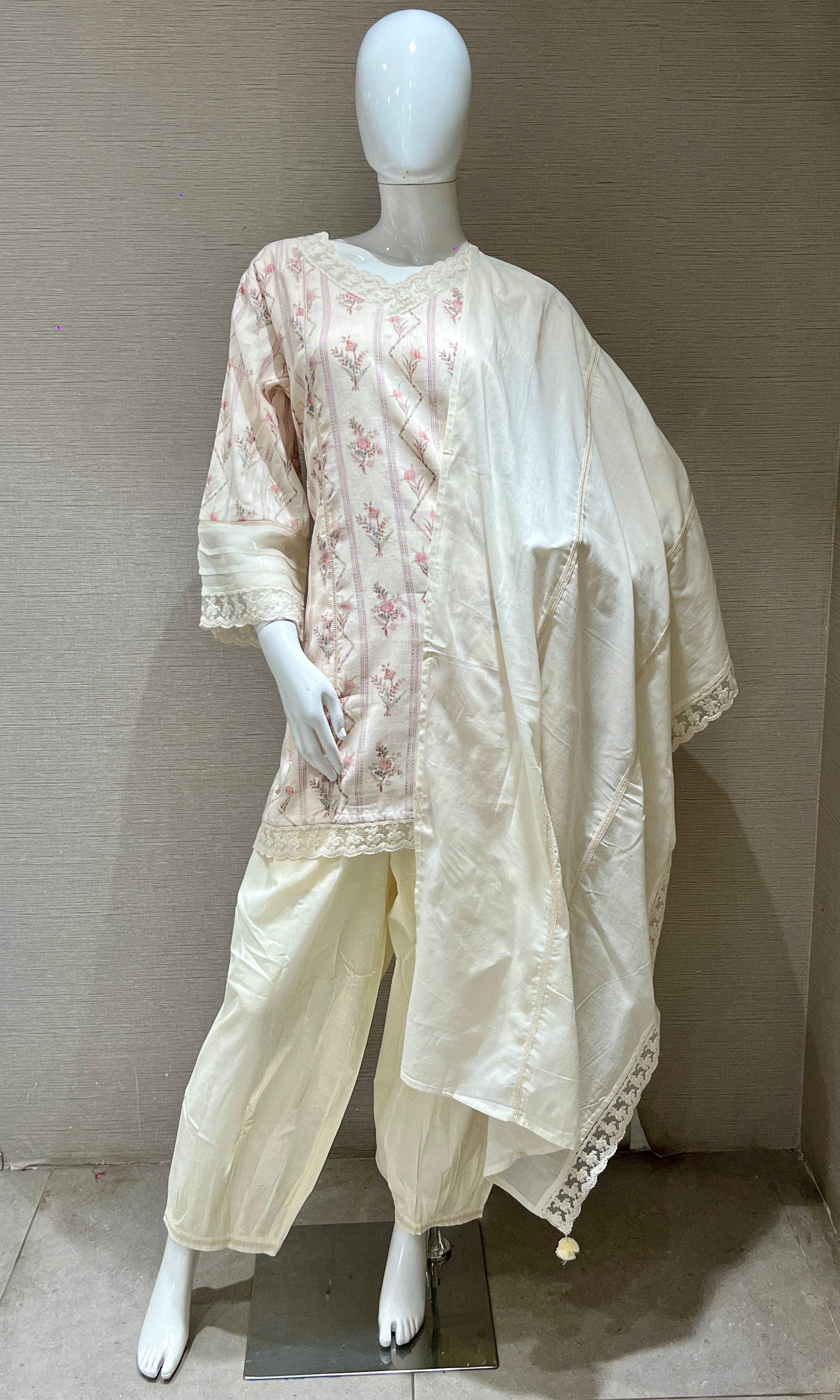 Ivory short straight kurta with patyala pant