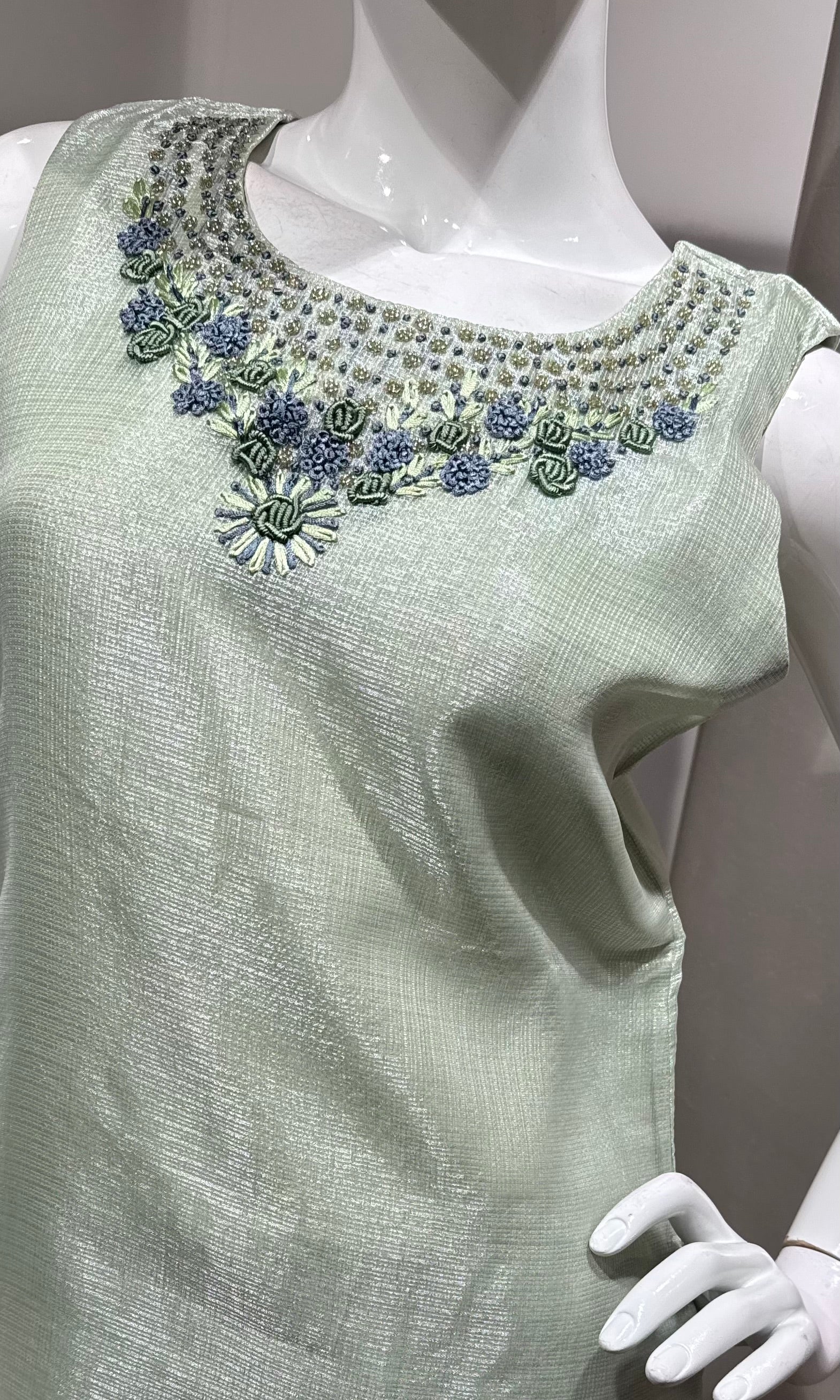 Pista green Pastel Tissue Silk kurta set