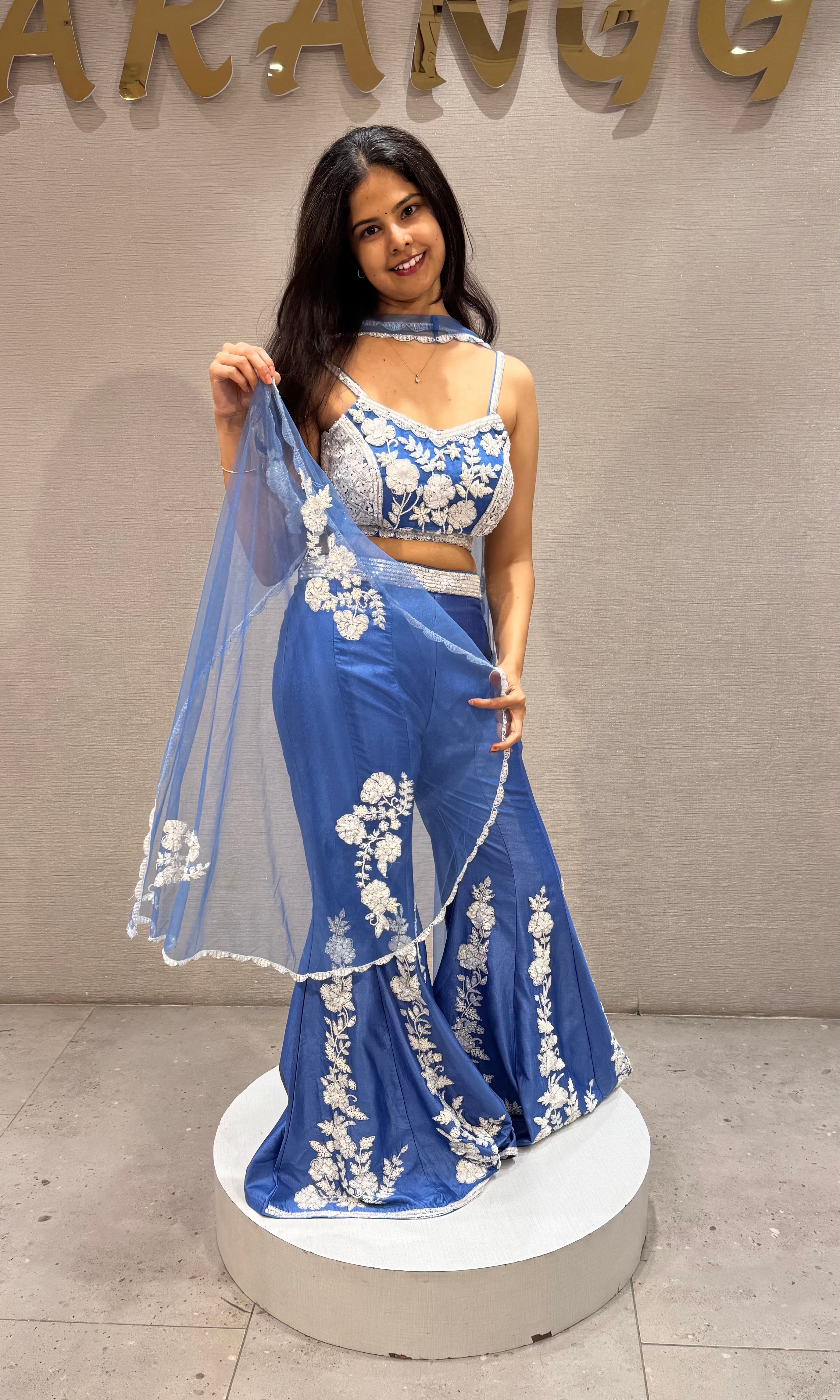 Blue Floral Peplum Palazzo set