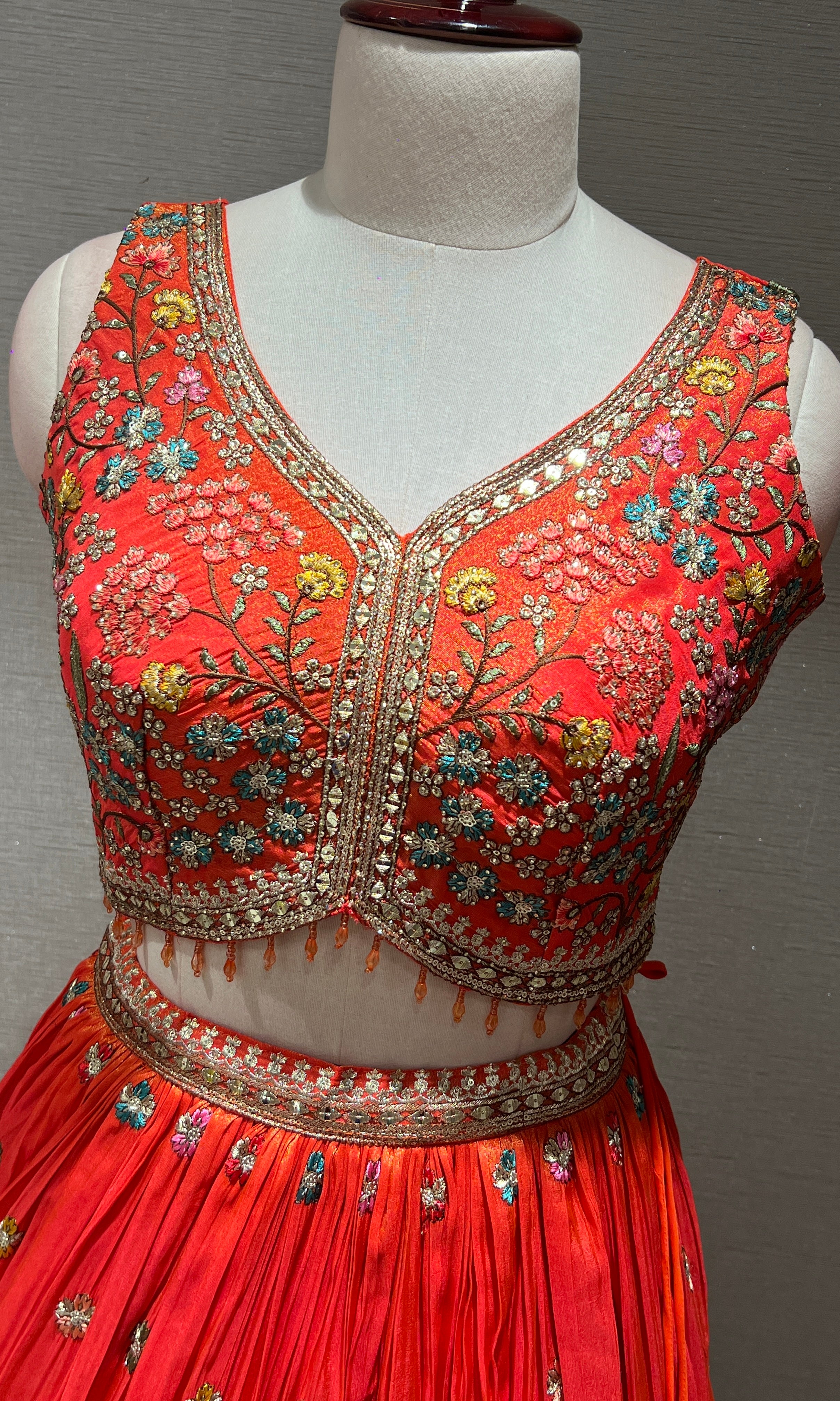 Orange golden floral embroidered Lehenga