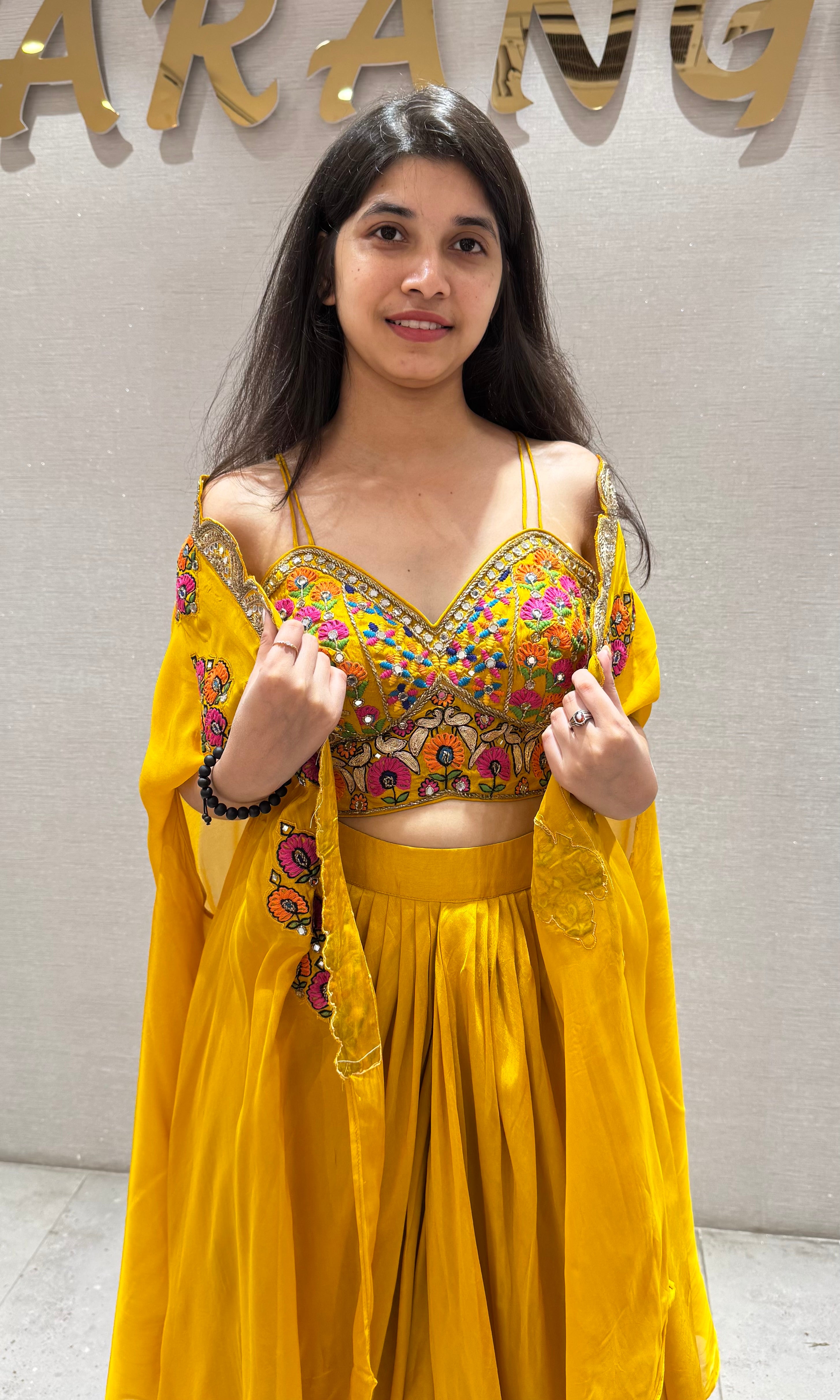 YELLOW Embroidered BLOUSE with SKIRT