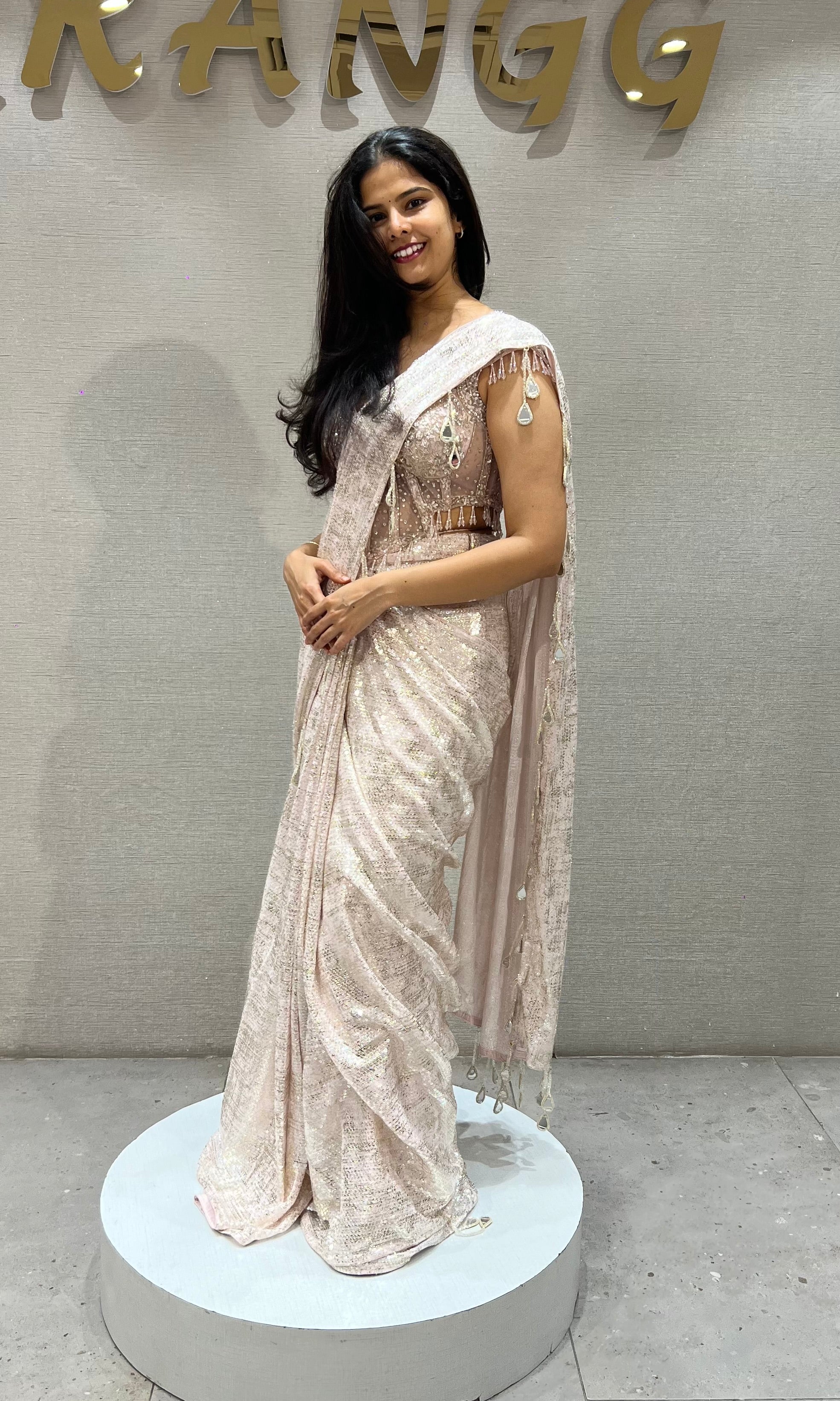 Baby Pink Floral Saree with Embellished Blouse