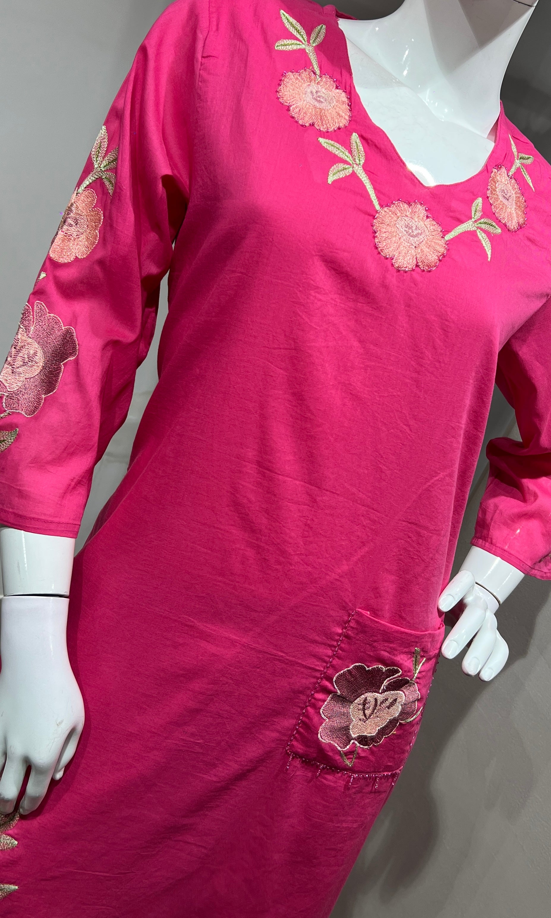 PINK Silk Kurta set with Rose Embroidery
