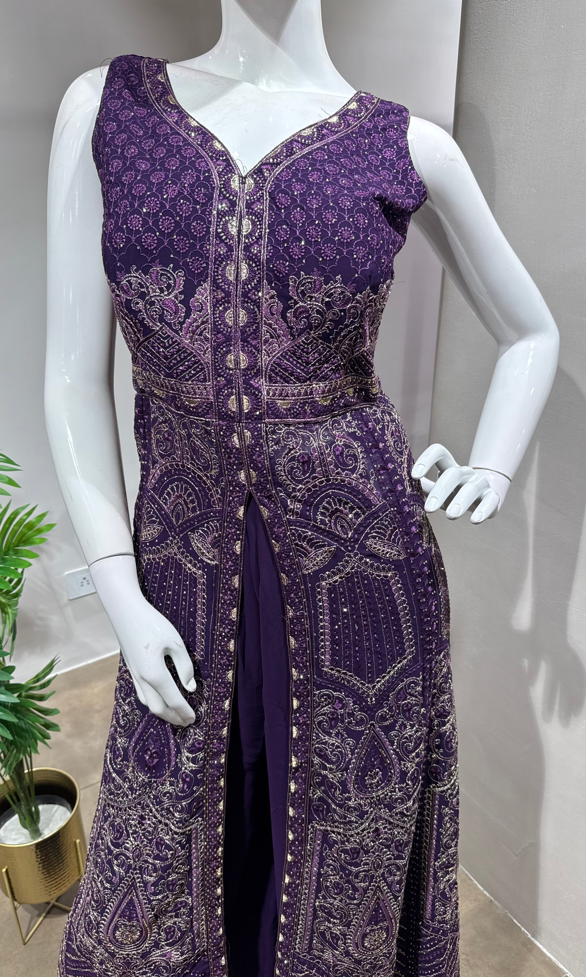 PURPLE FRONT SLIT ANARKALI & PALAZZO SET