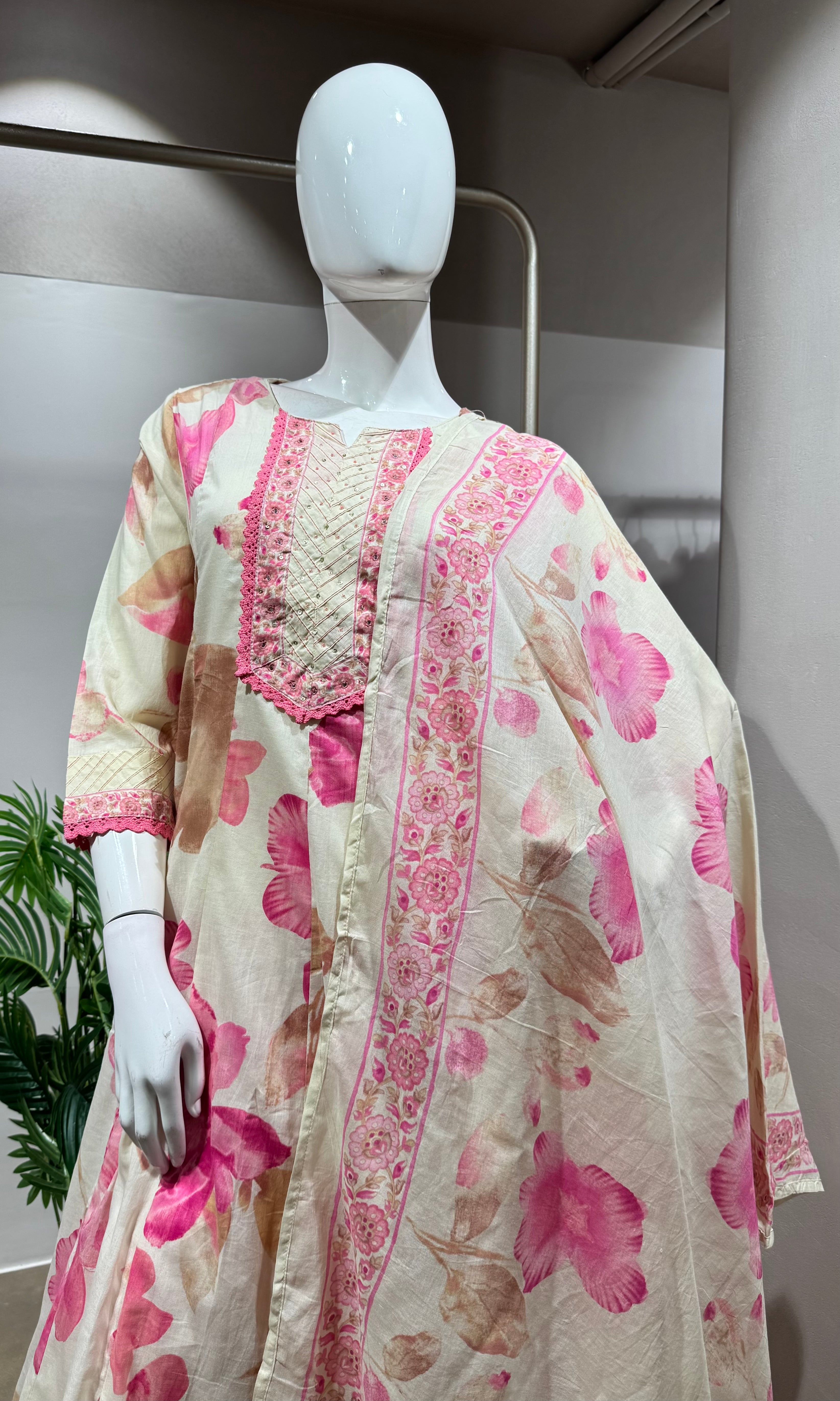 Pink Floral Anarkali Set
