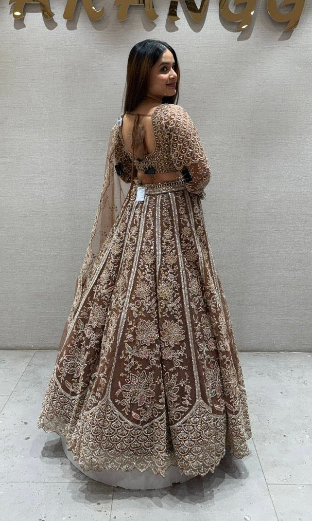mocha Brown Lehenga with gold embroidered