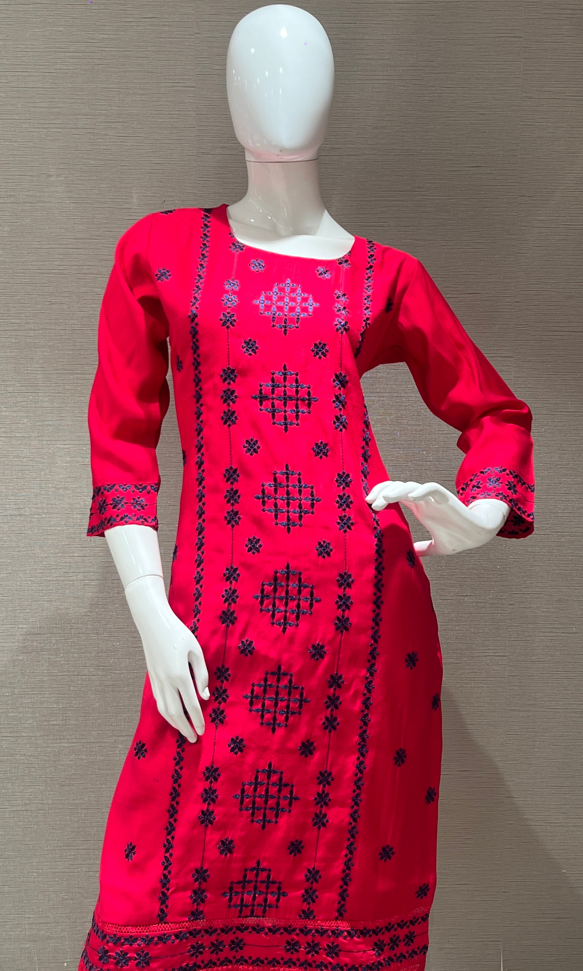 Pink Embroidered Kurta Set with Printed Dupatta