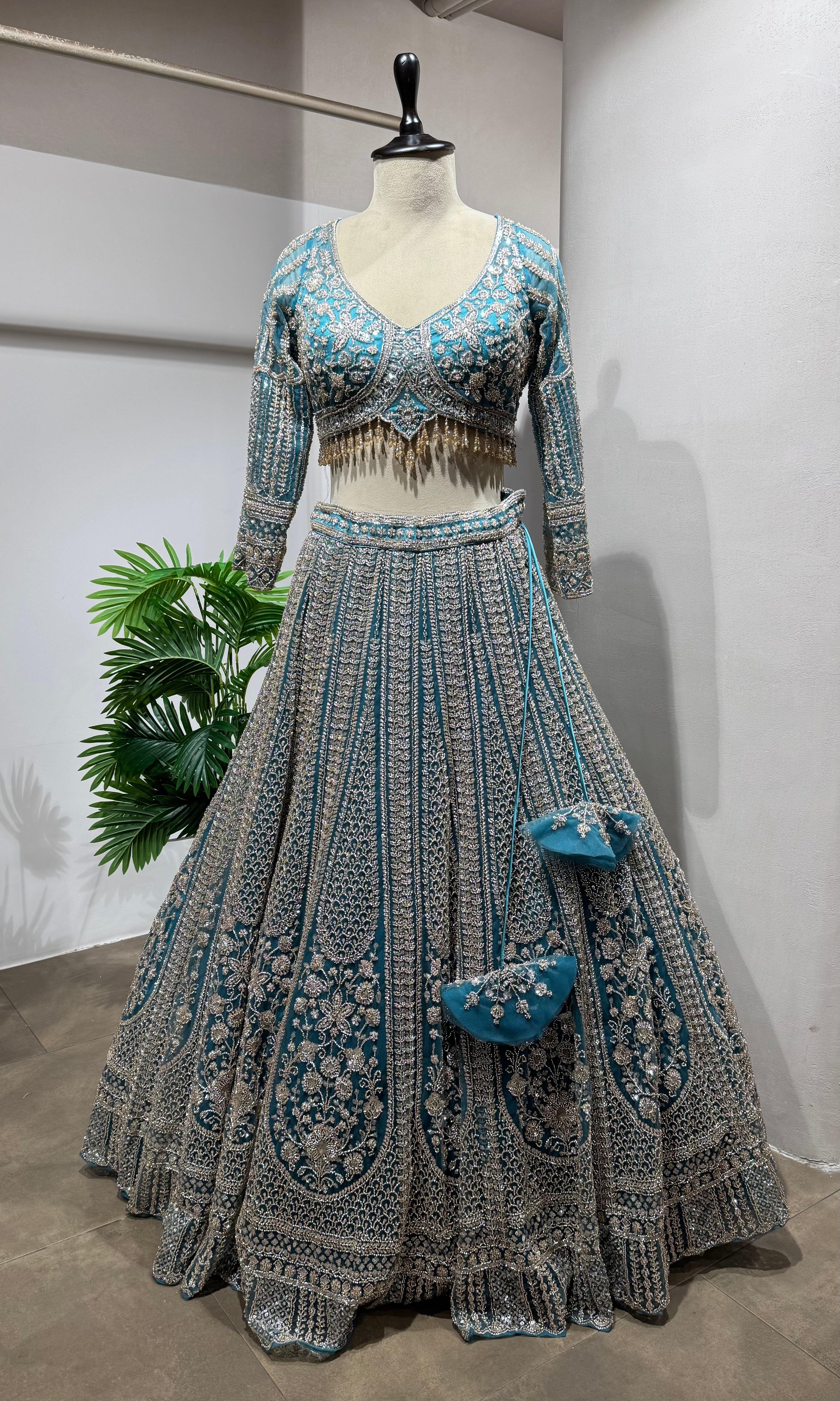 BLUE silver embroidered BRIDAL LEHENGA