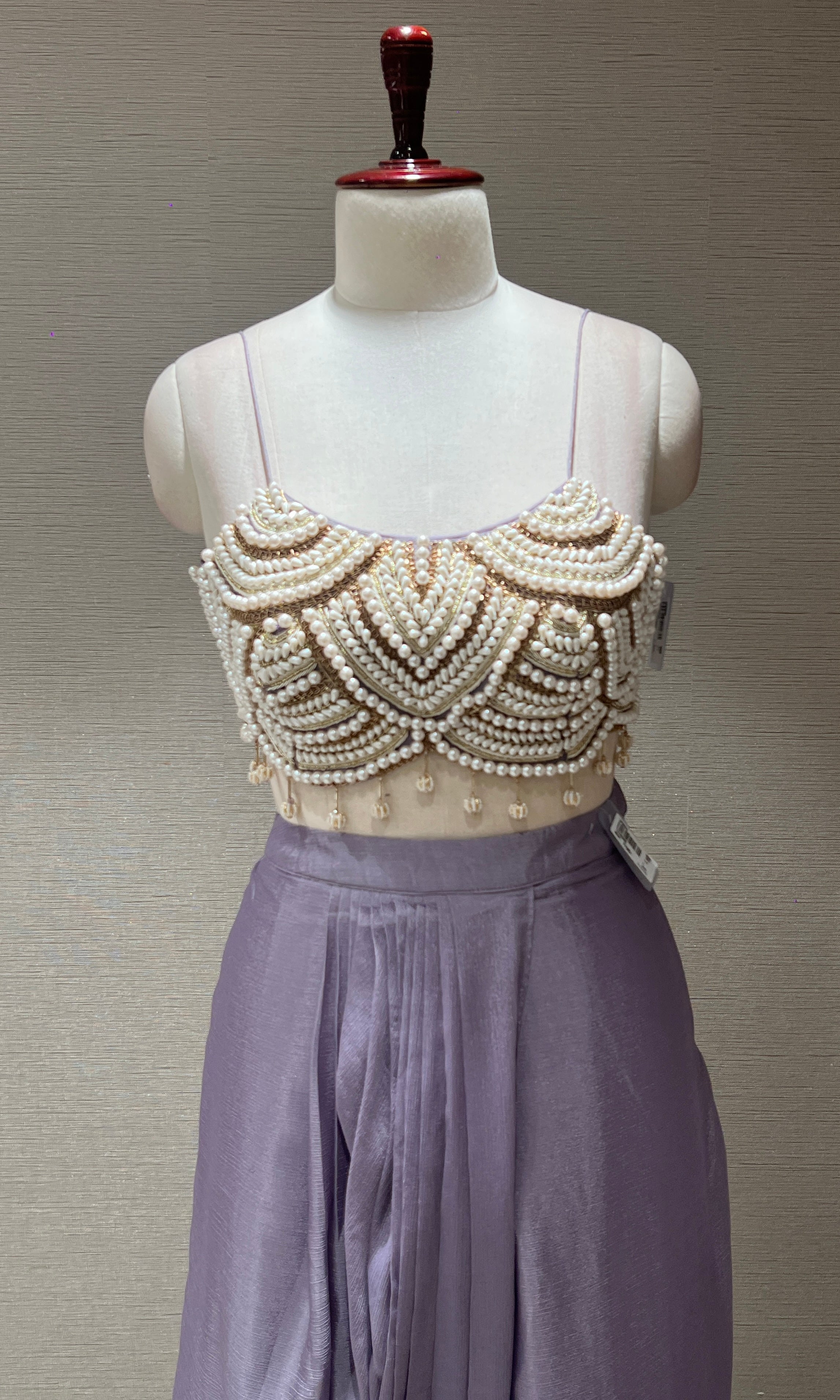 Pearl embellished lilac cape indo western dress