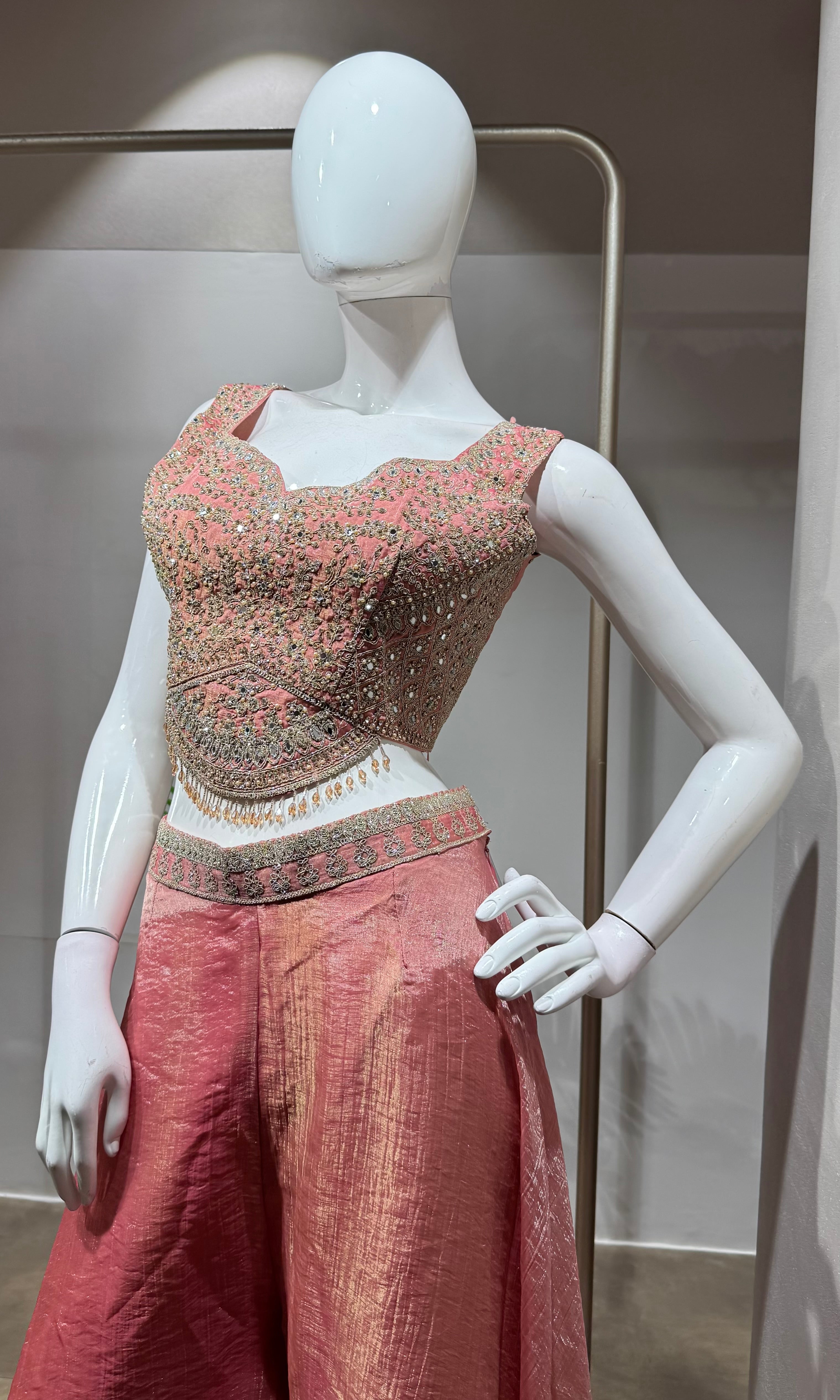 Rose Pink Jacquard Jacket Palazzo Set