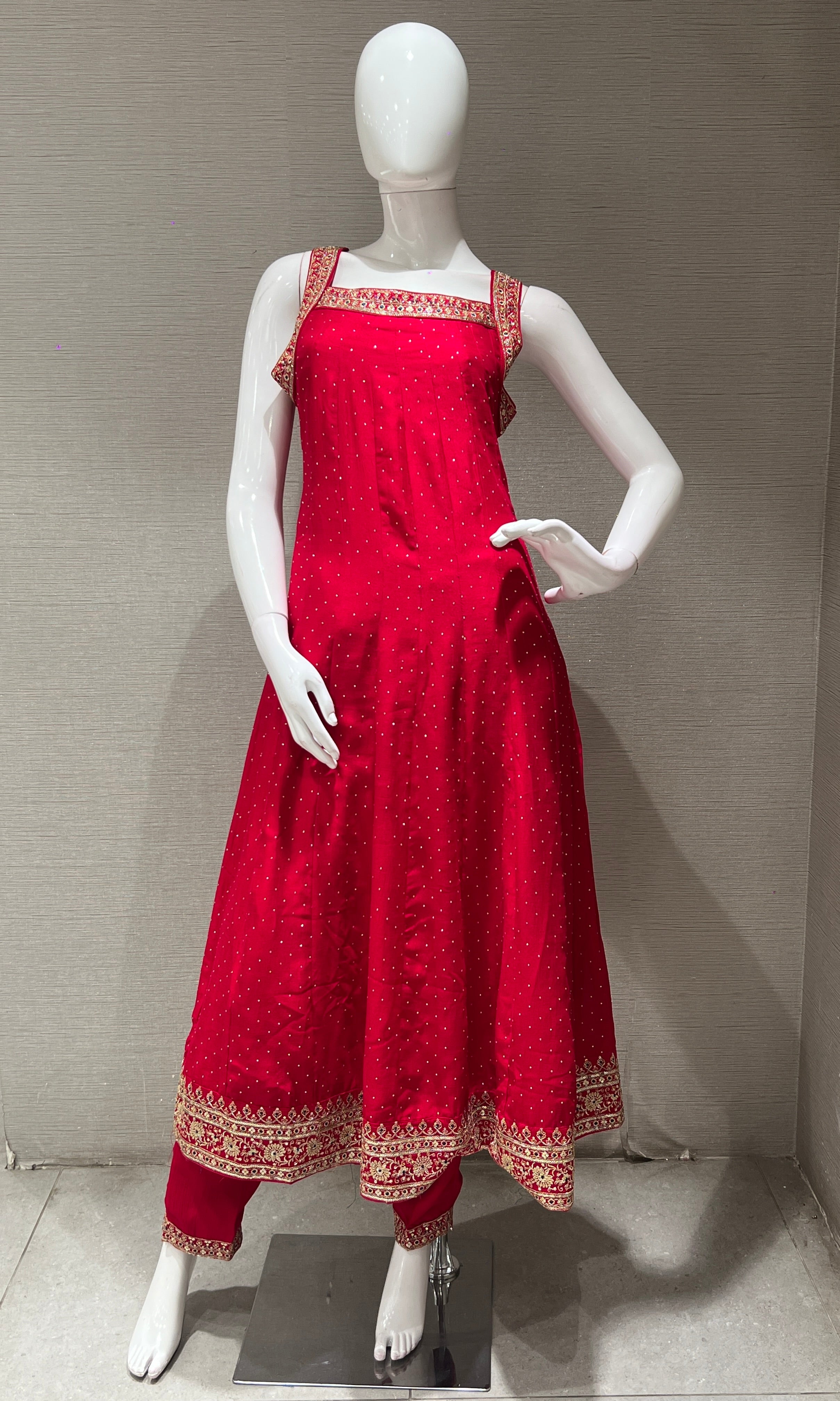 Rani pink kurta set with contrast Dupatta