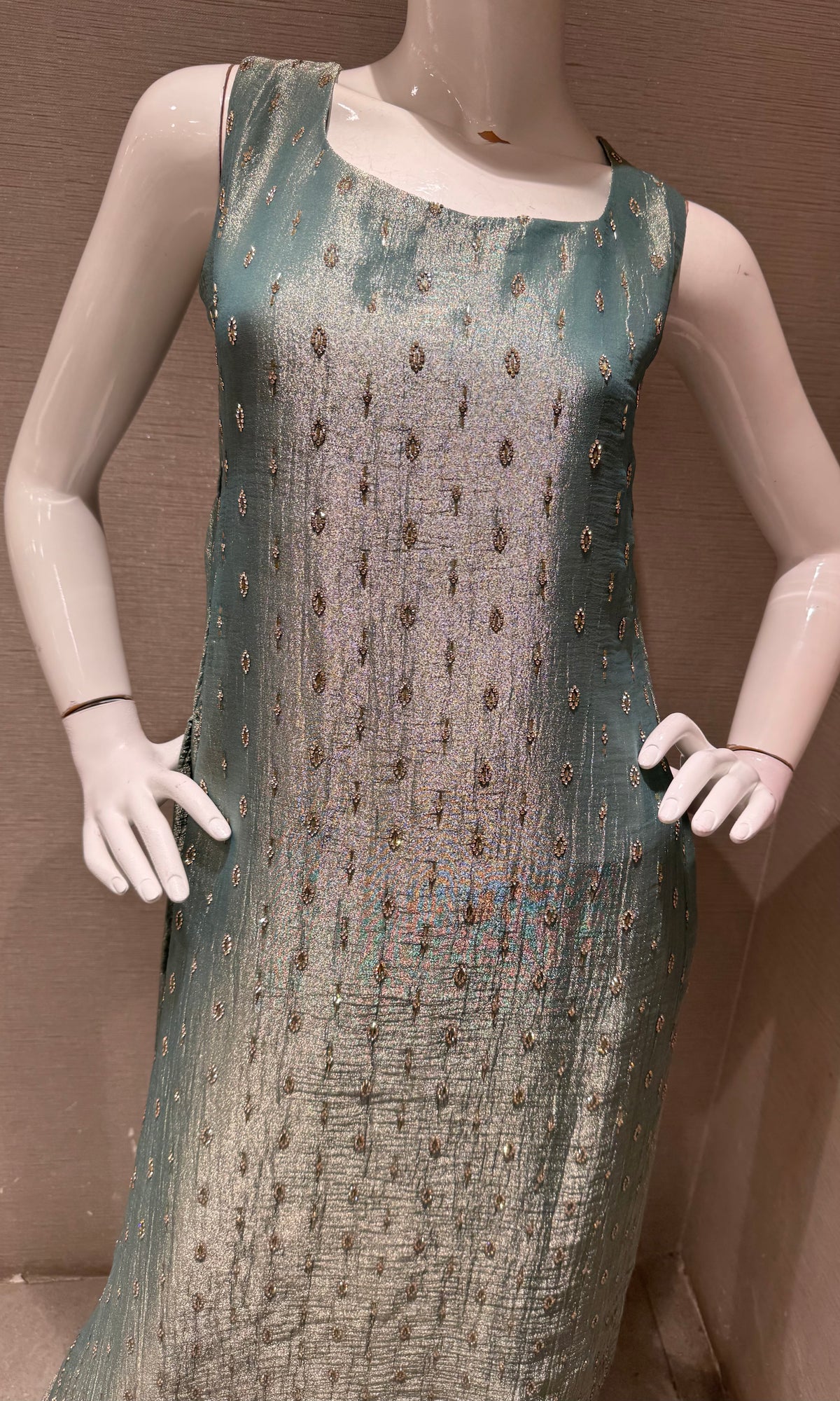 Sage Green tissue silk Kurta Set with Dupatta