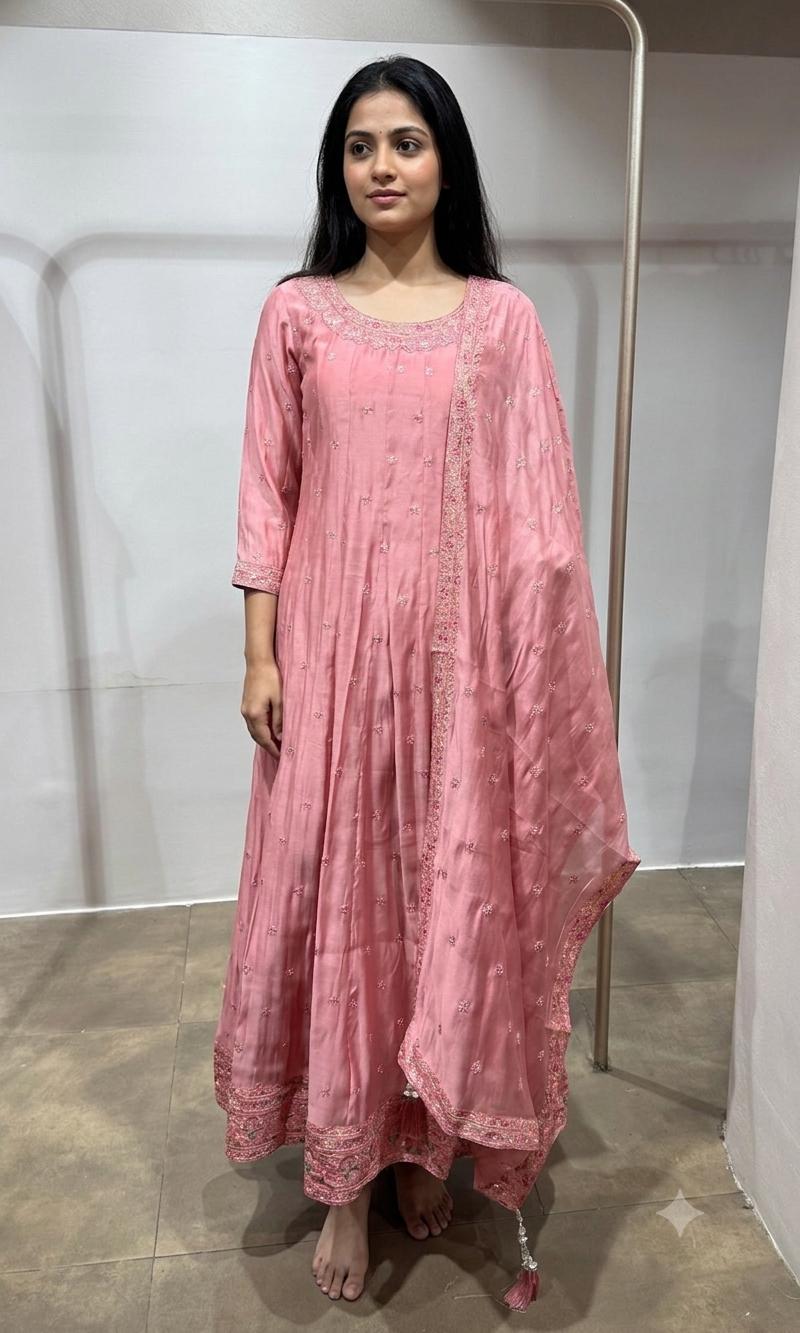 Blush Pink Embroidered Anarkali Kurta Set