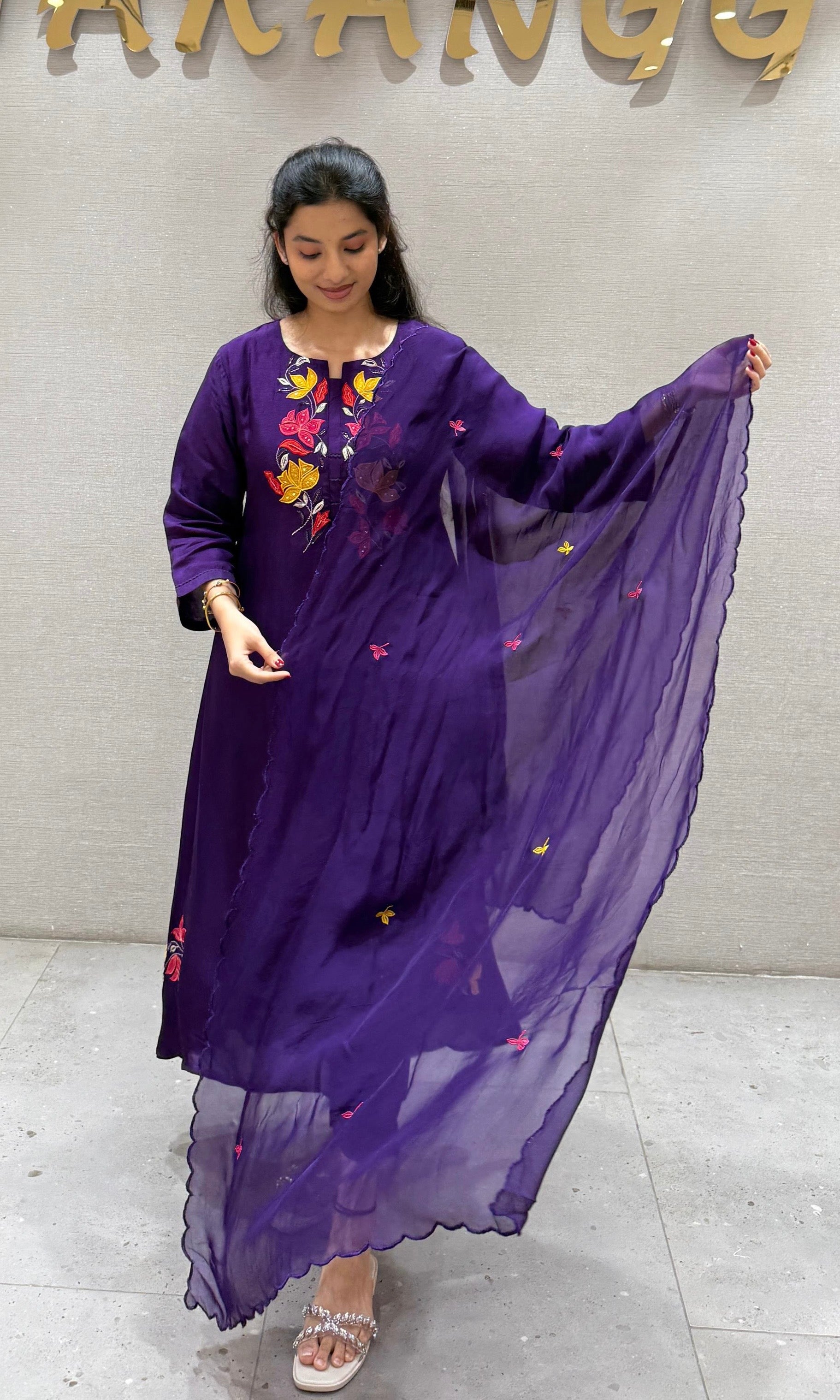 Purple floral kurta set