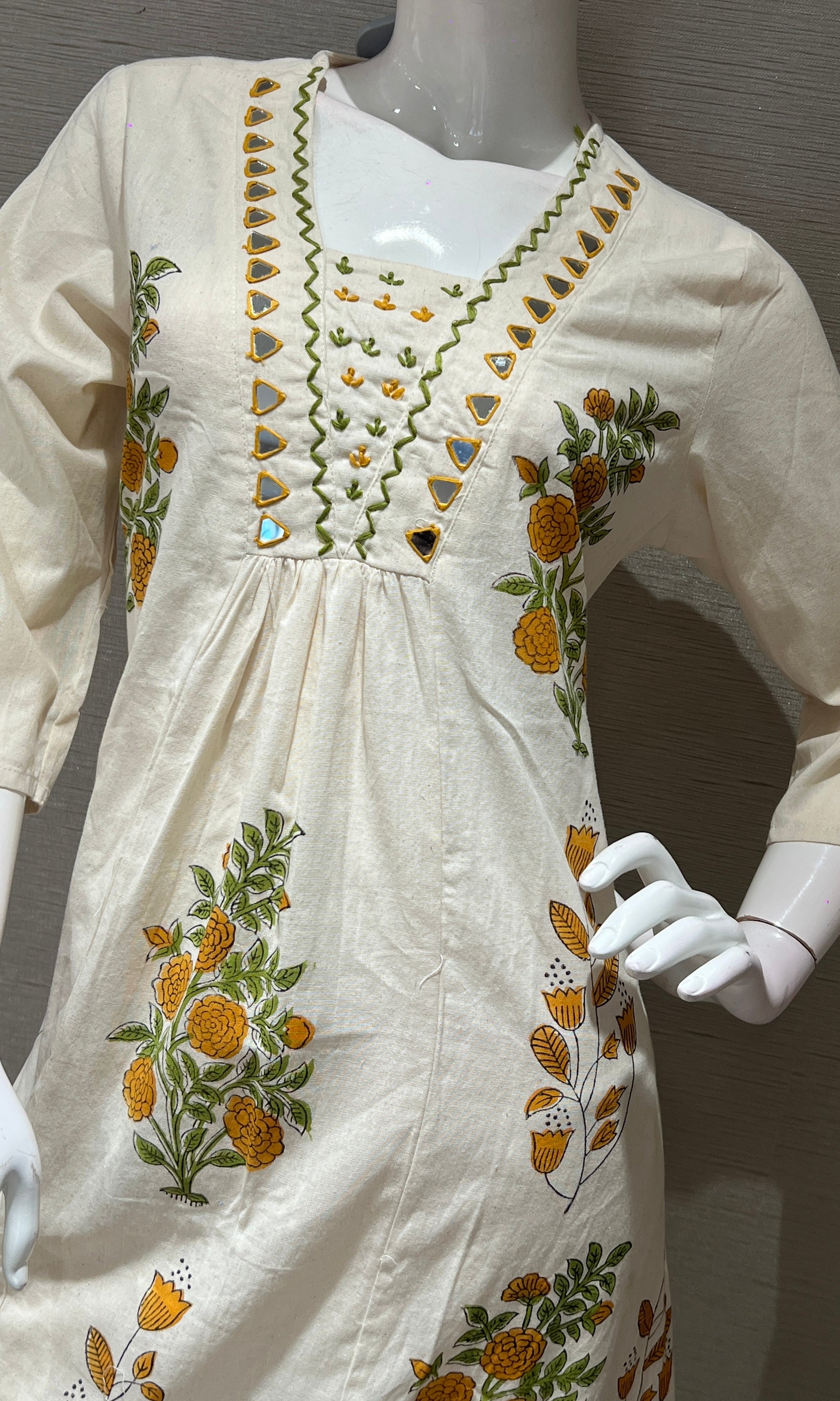 Yellow A LINE KURTI WITH BOTTOM