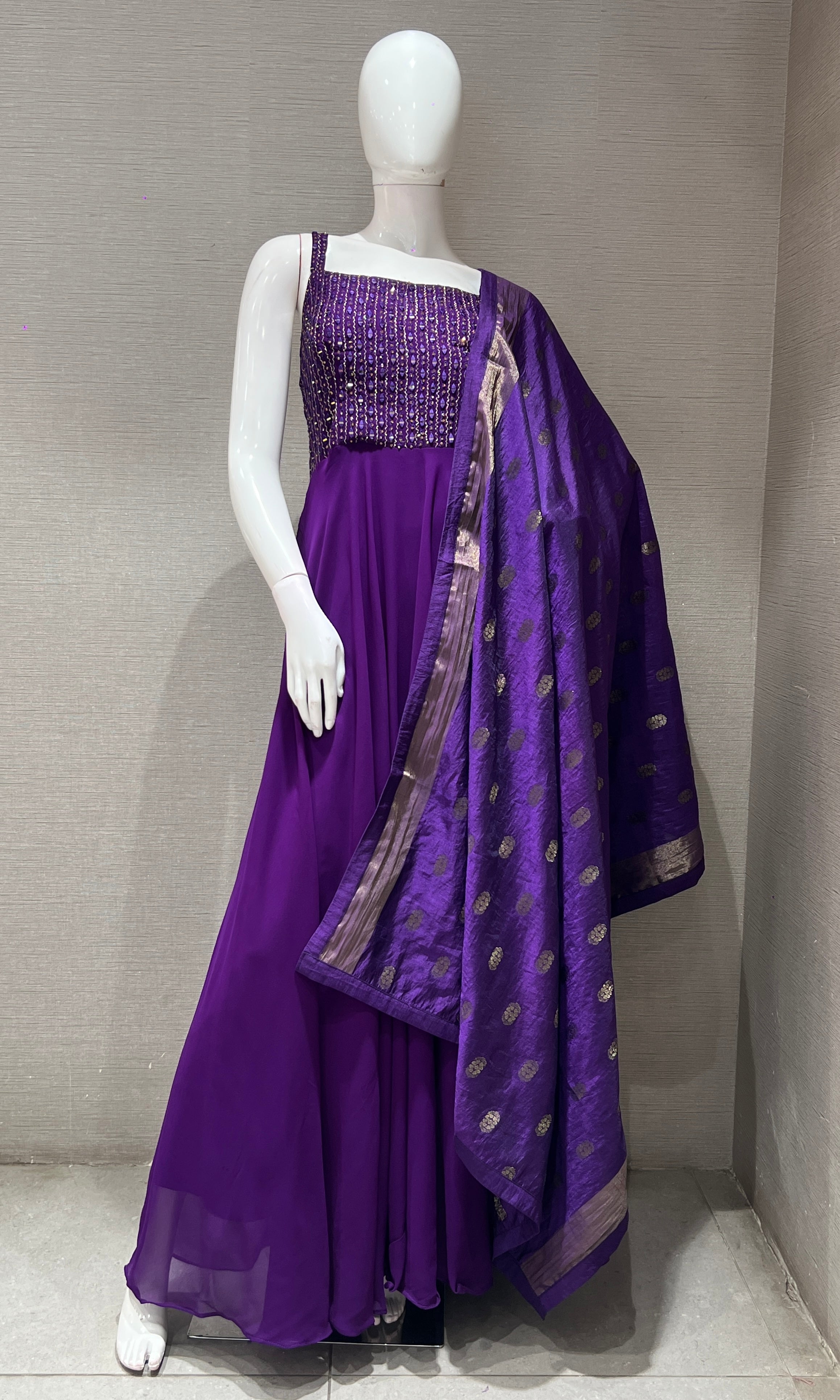 PURPLE EMBROIDERED LONG DRESS ANARKALI