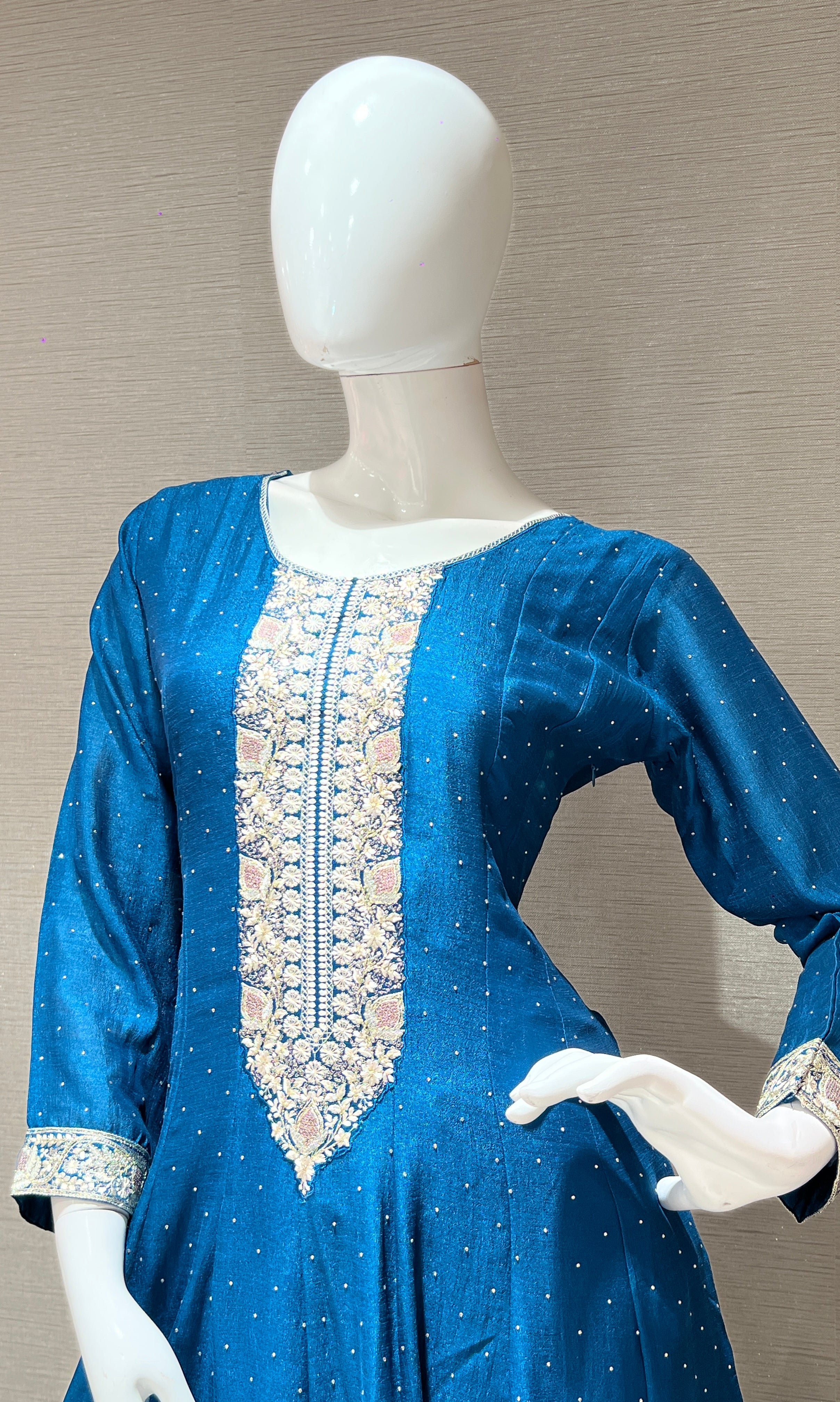 Blue Graceful Anarkali Kurta Set with Dupatta