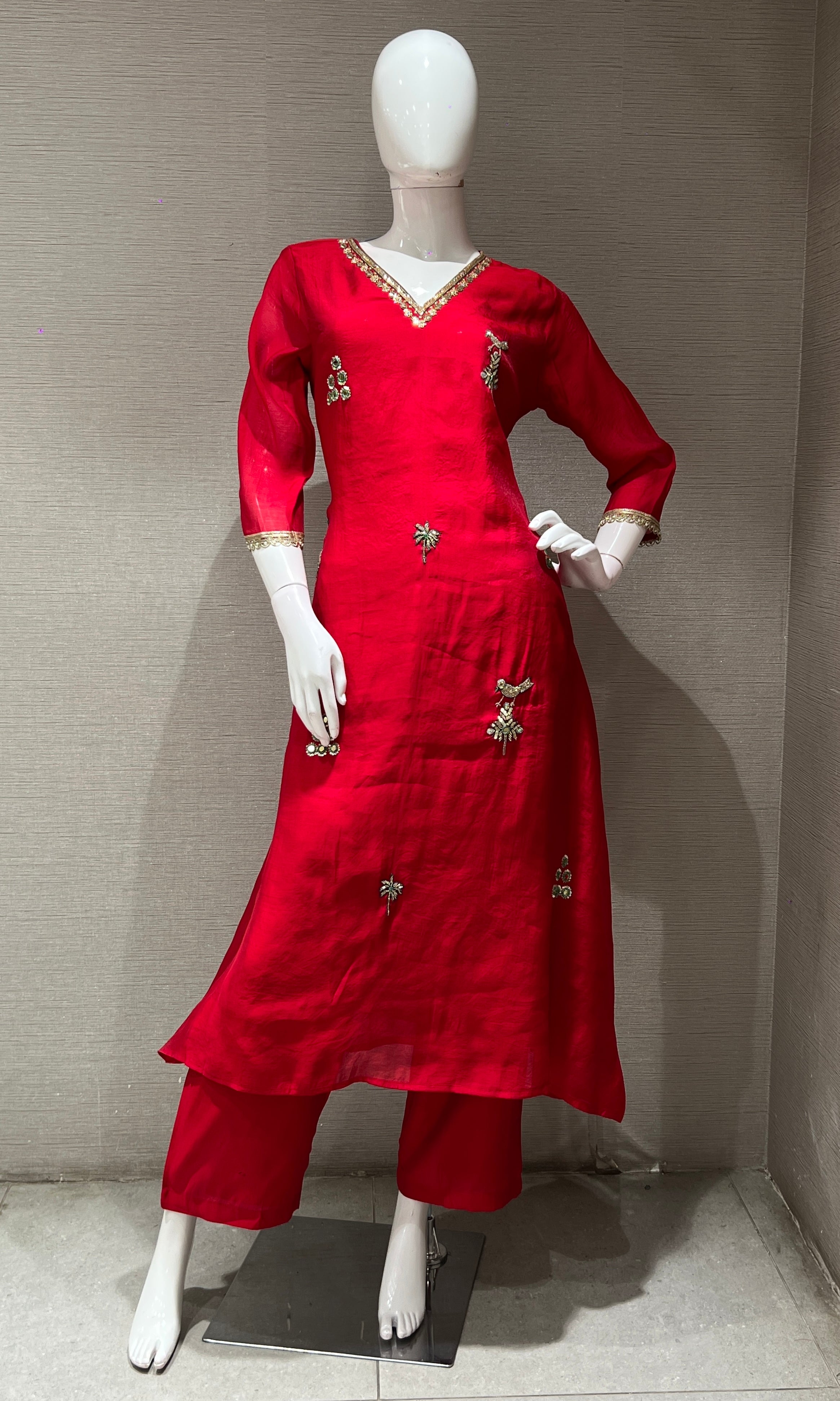 Red KURTA SET WITH DUPATTA