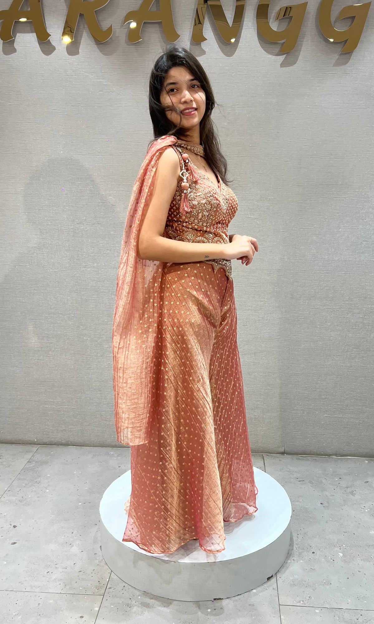 Rust Shimmer embroidered crop top palazzo set