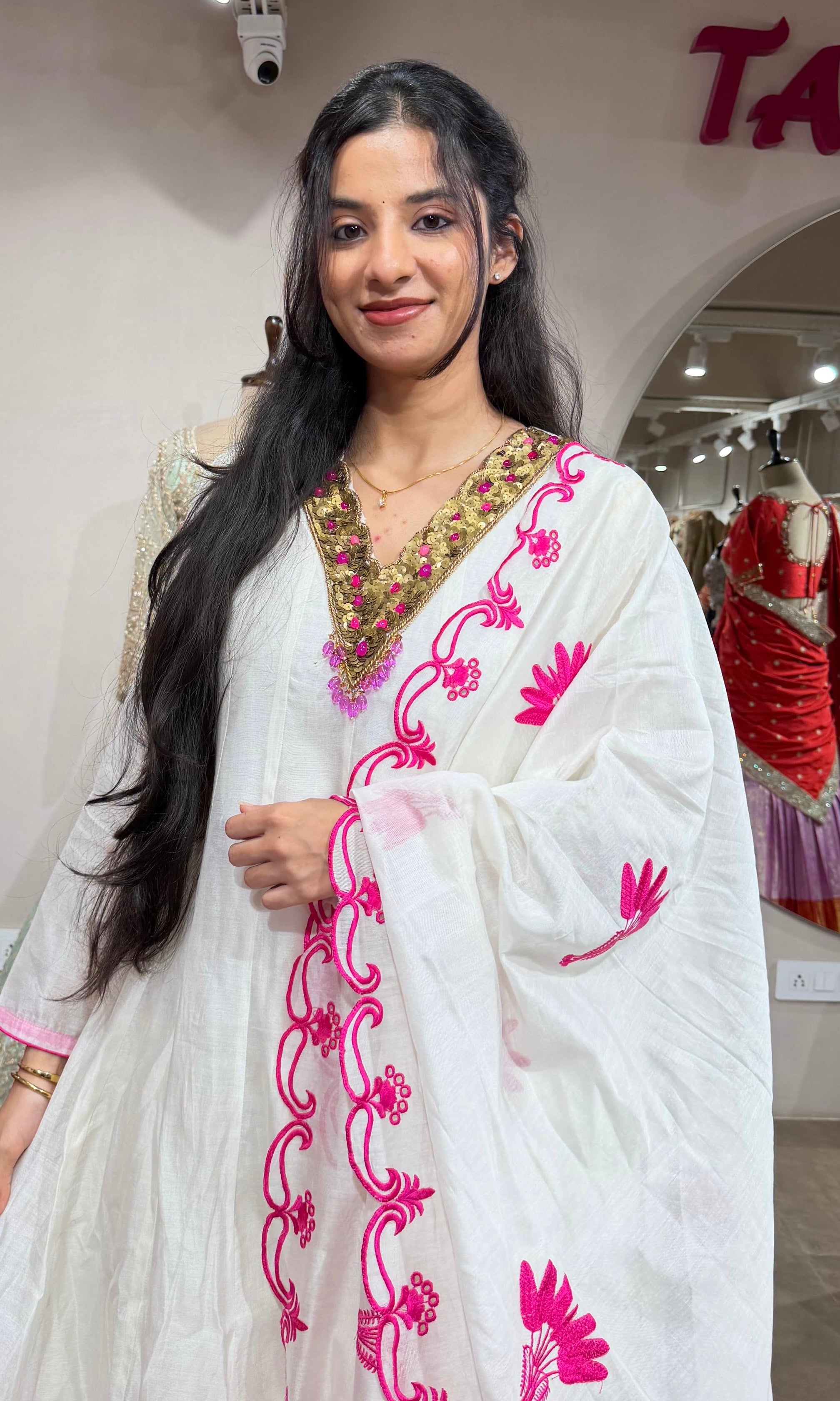 HALF WHITE & PINK ETHNIC ANARKALI SET