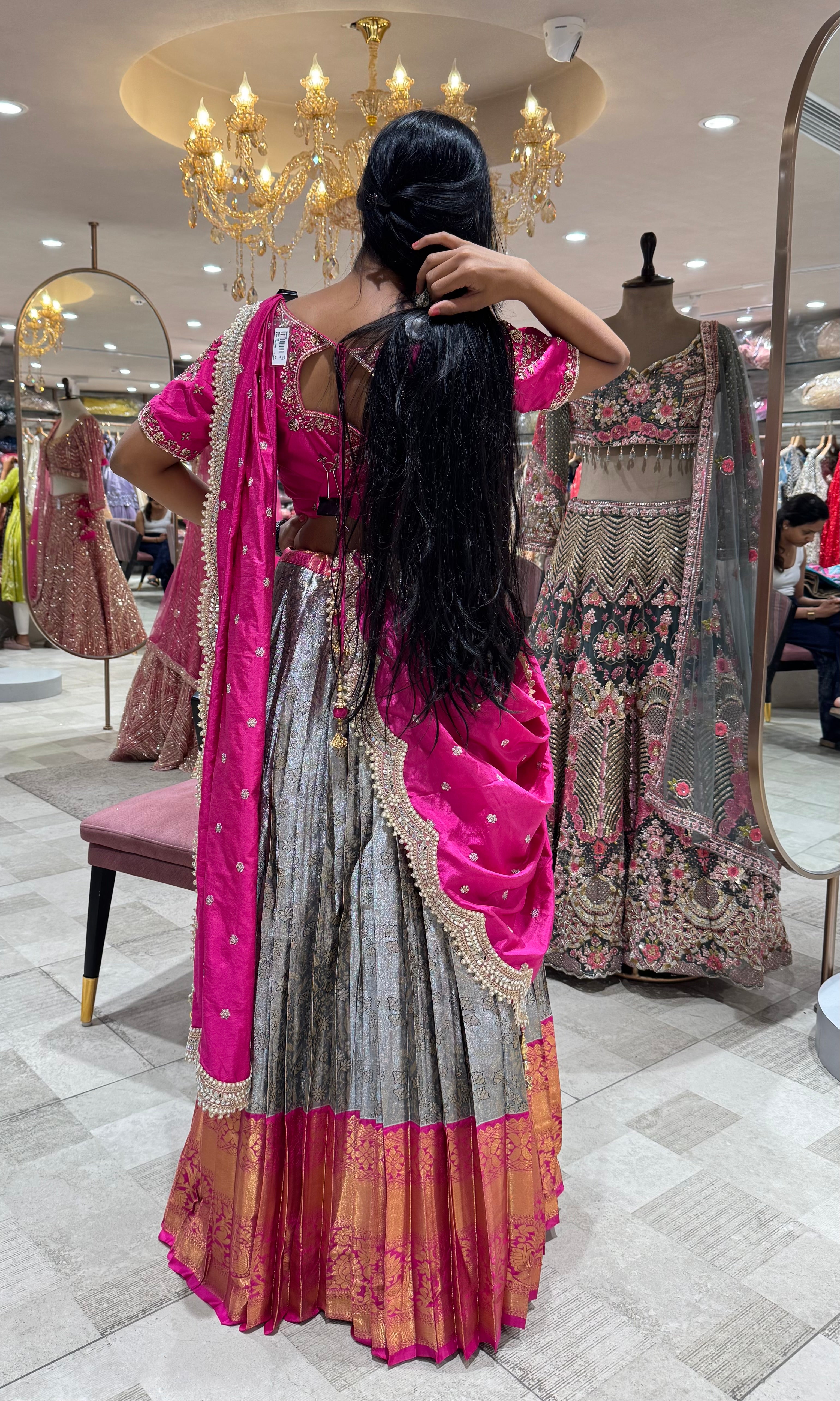 PINK AND GREY EMBROIDERED LEHENGA