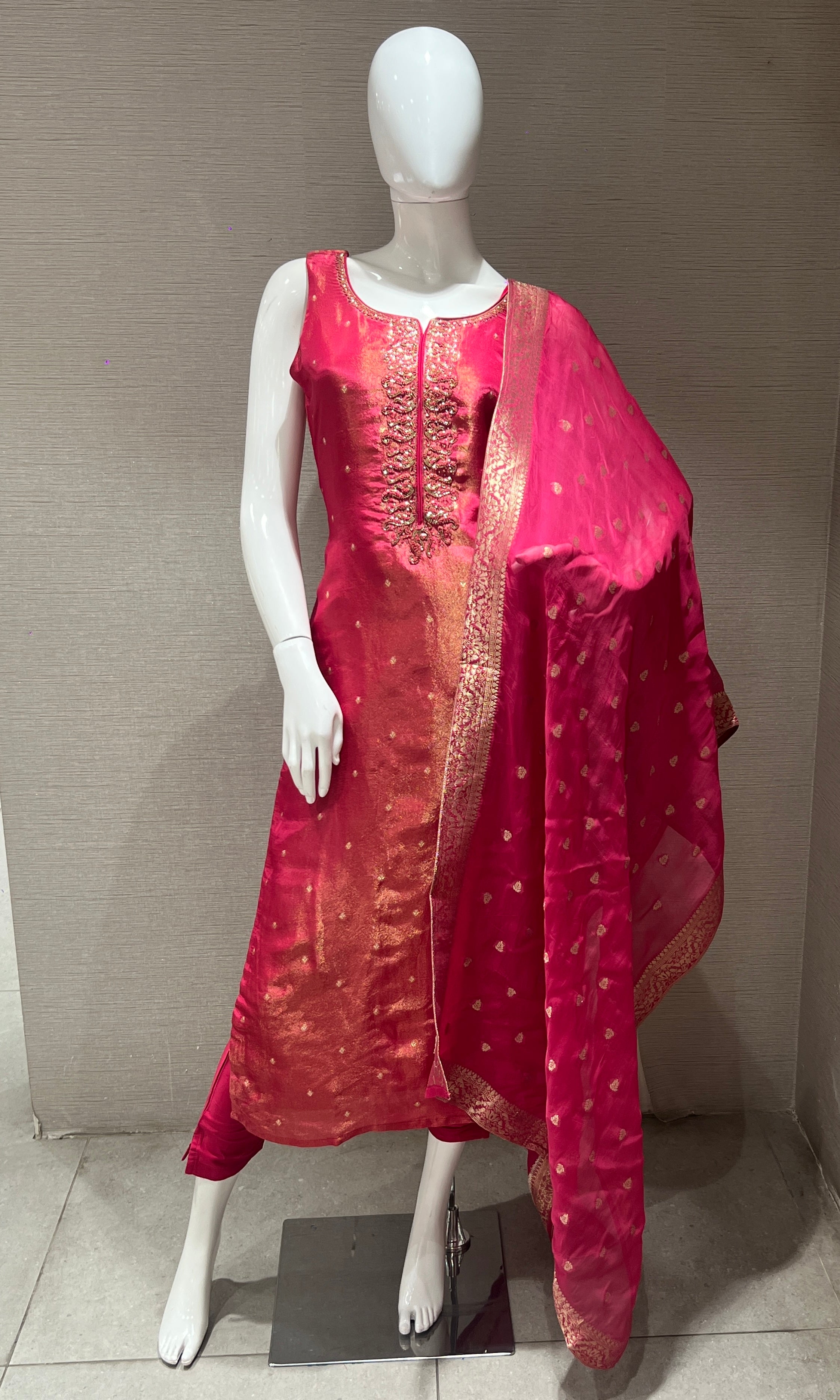 Fuchsia Pink Embroidered Kurta Set