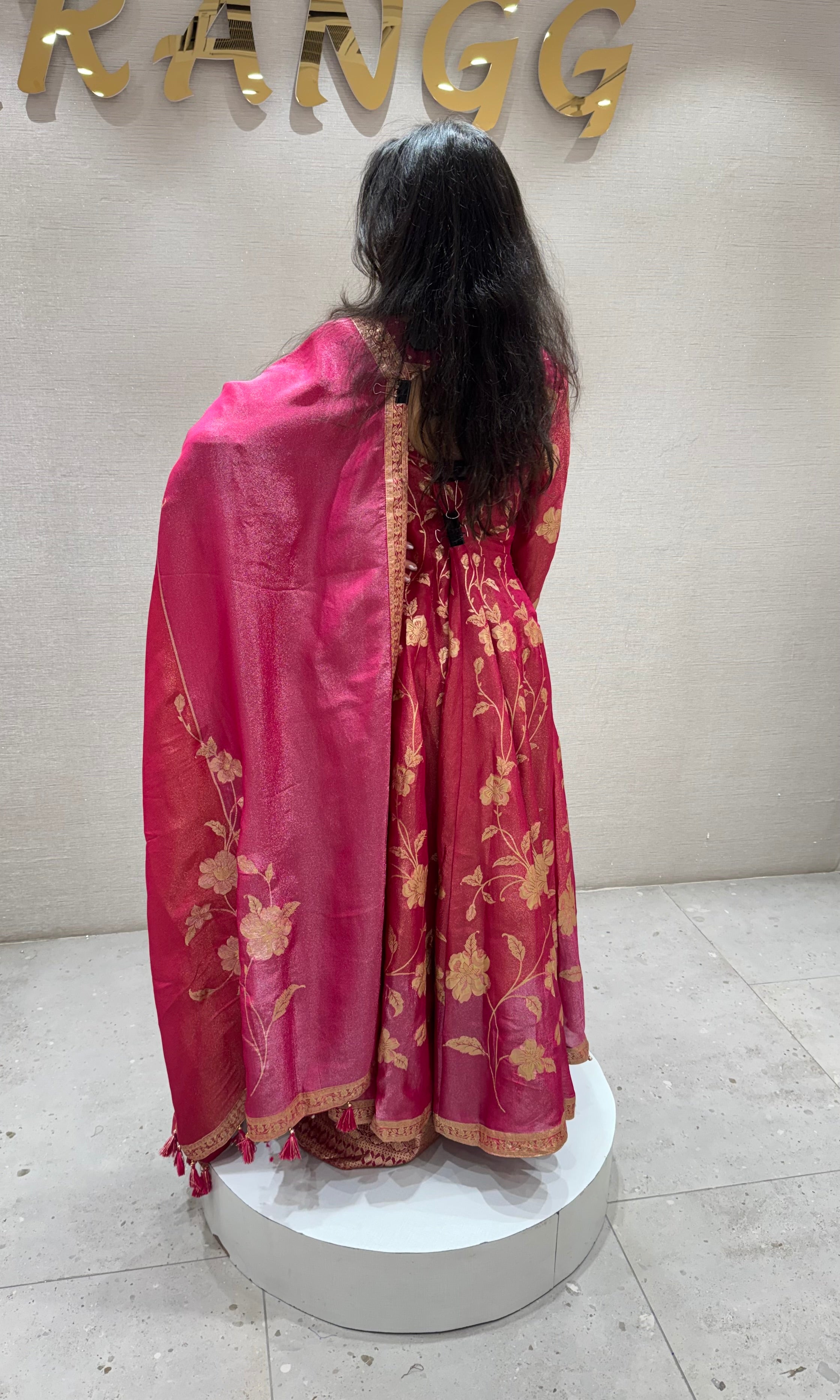 Pink GOLDEN FLORAL EMBROIDERY ANARKALI SET