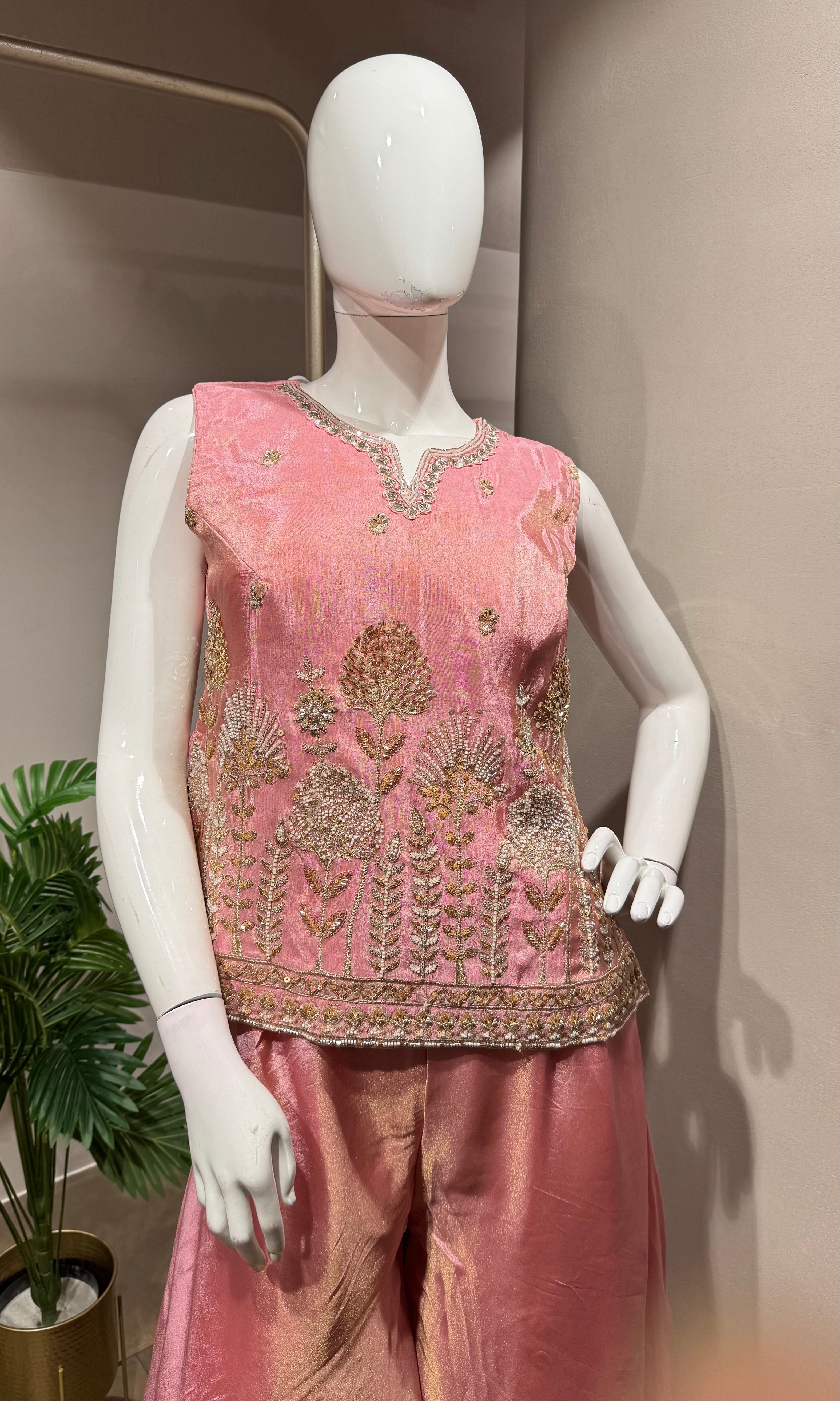 rose pink peplum palazzo set