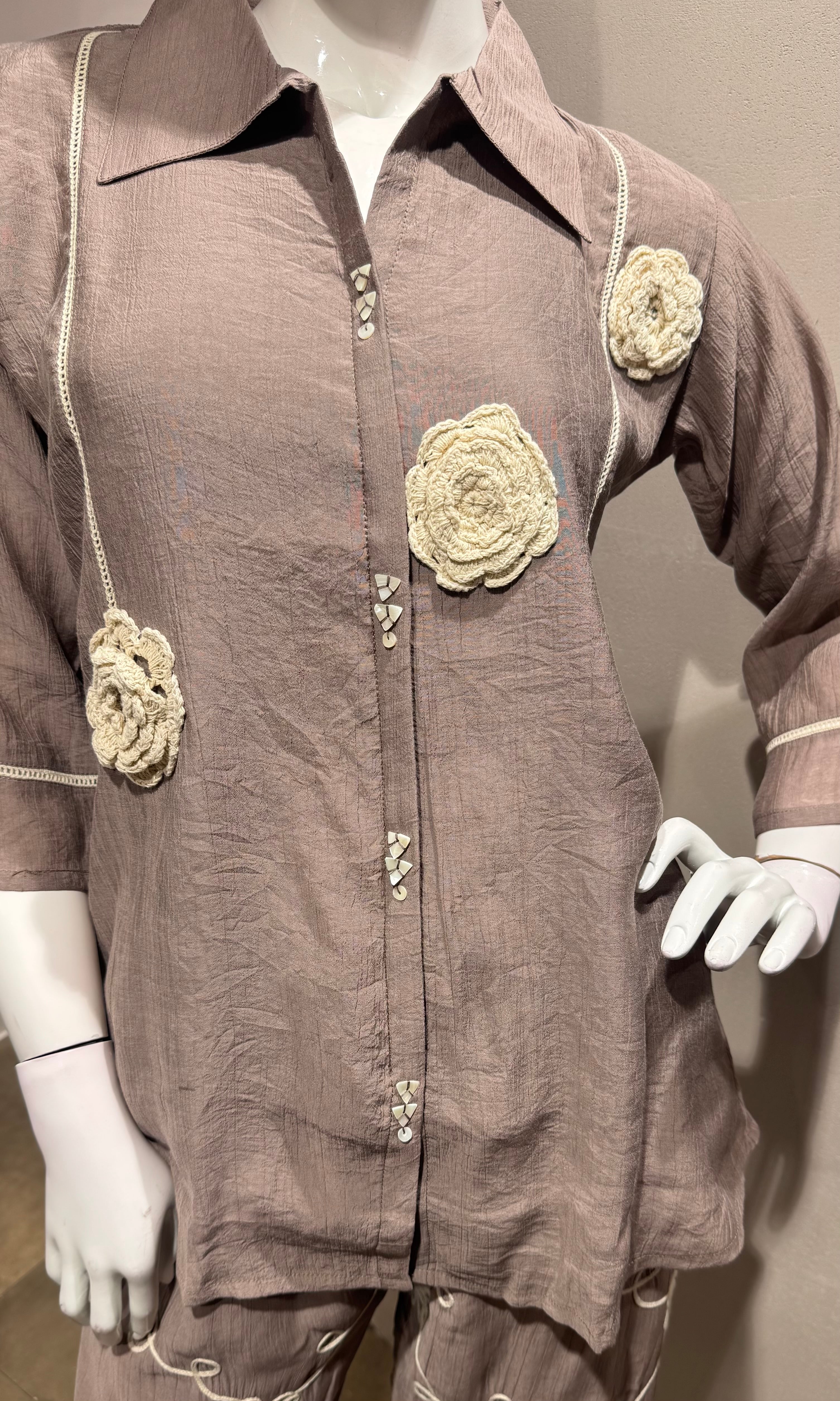 BEIGE BLOSSOM SHIRT CORD SET