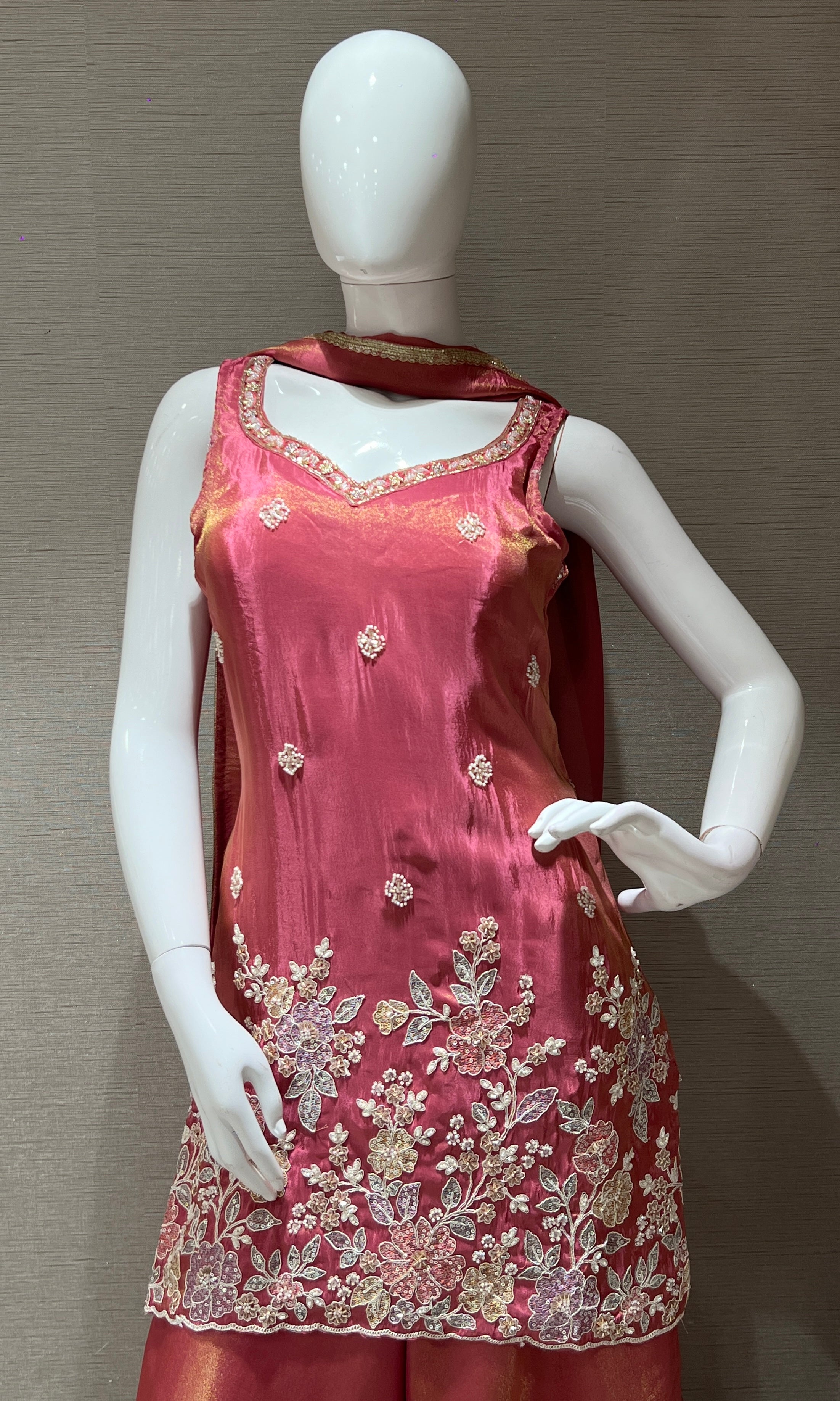 Light pink Floral Embroidered Palazoo