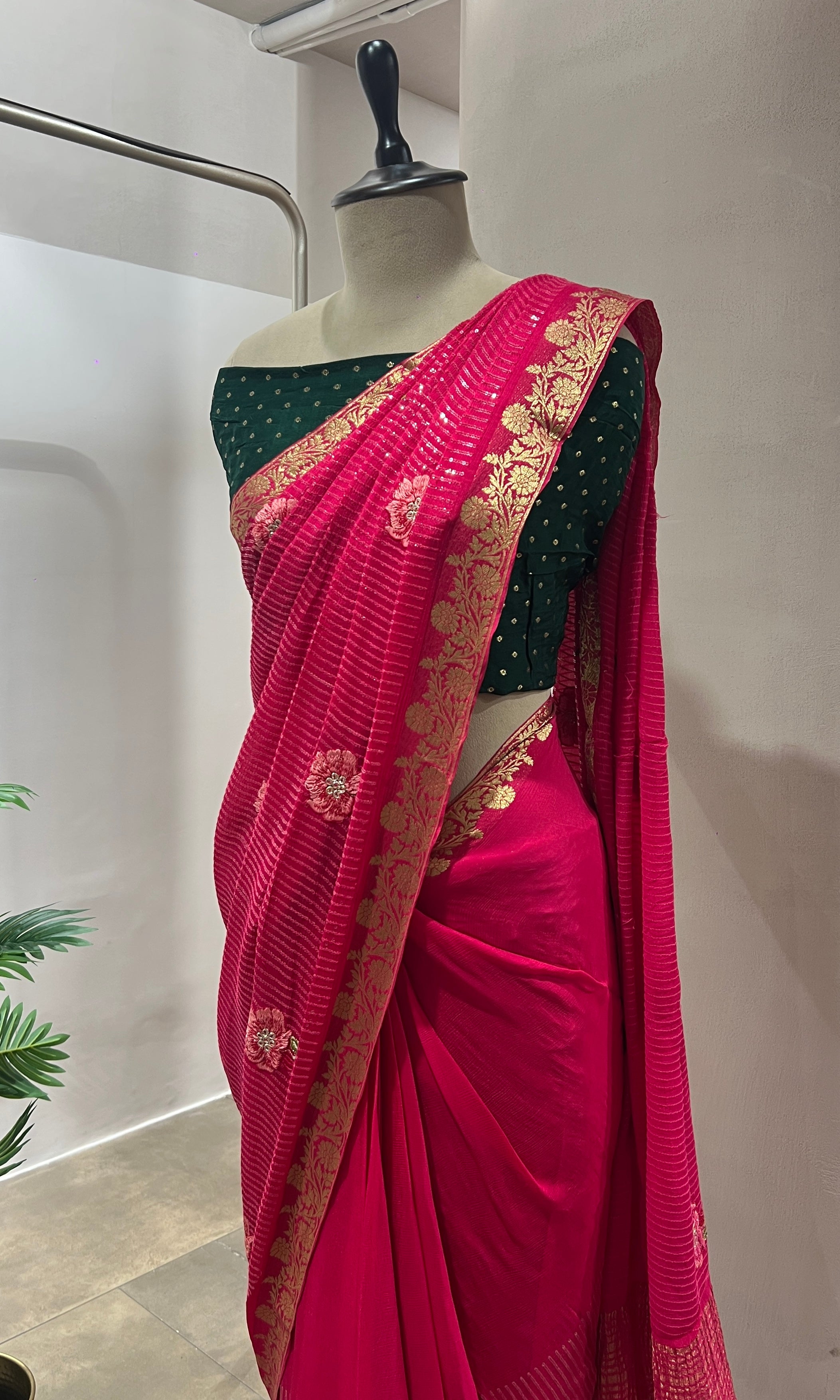 Rani pink FLORAL FANCY SAREE