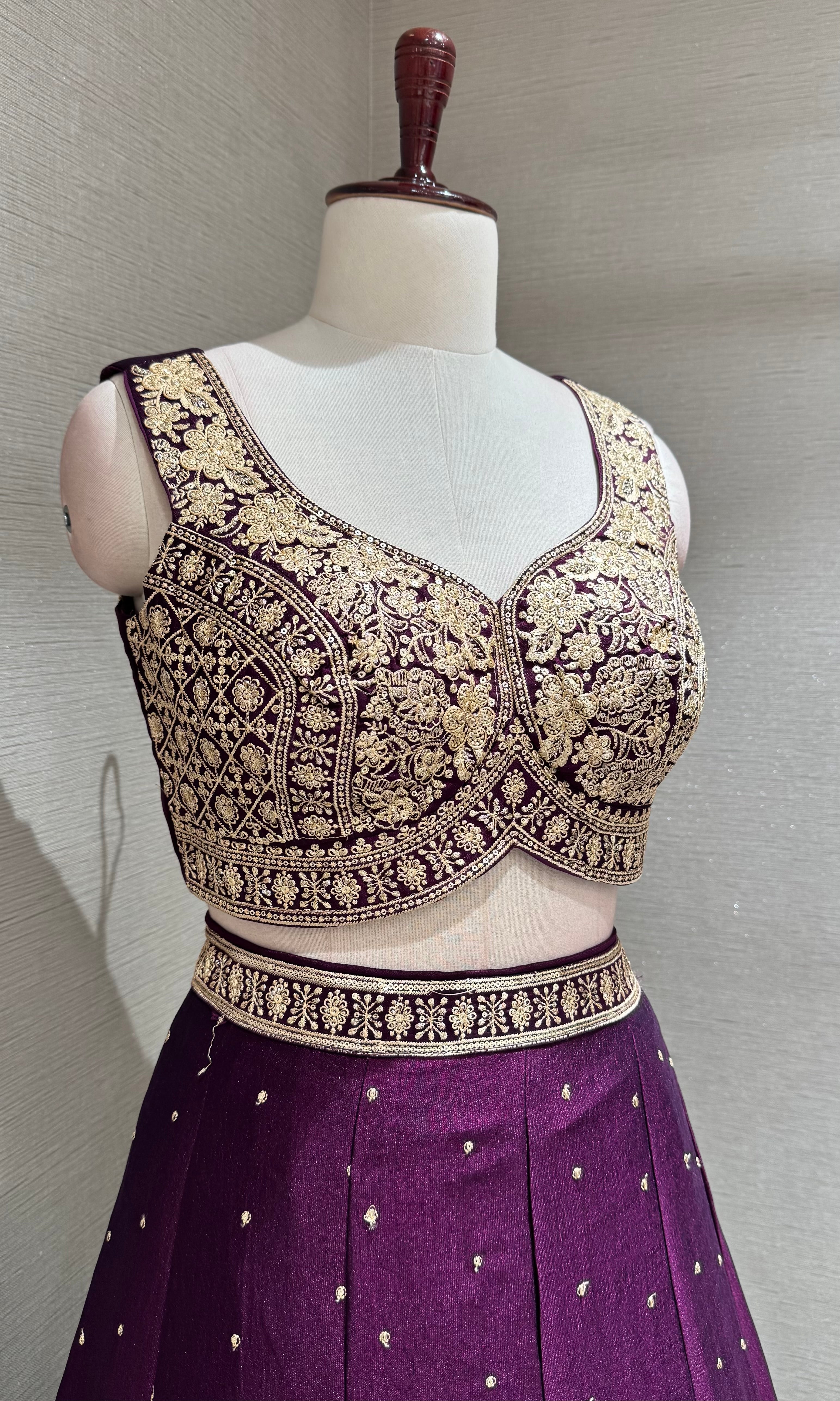 Wine Embroidered Lehenga Choli Set