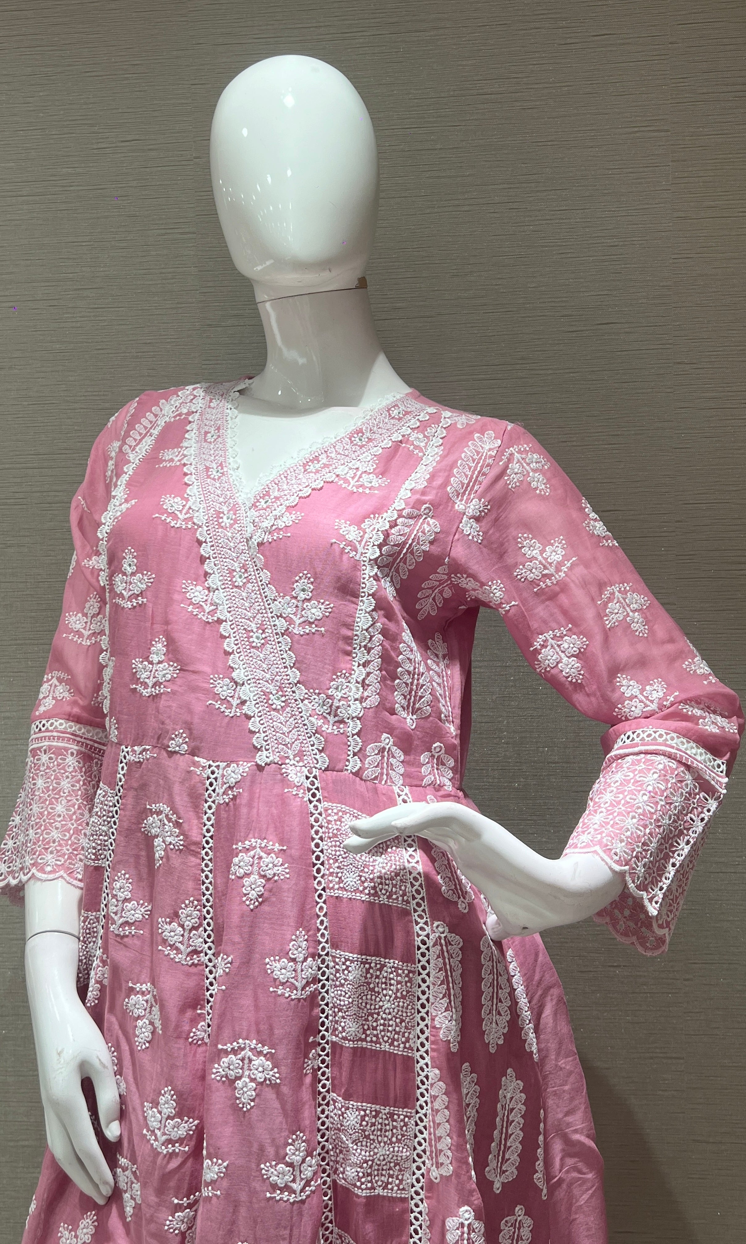 PINK Chikankari Anarkali kurta set