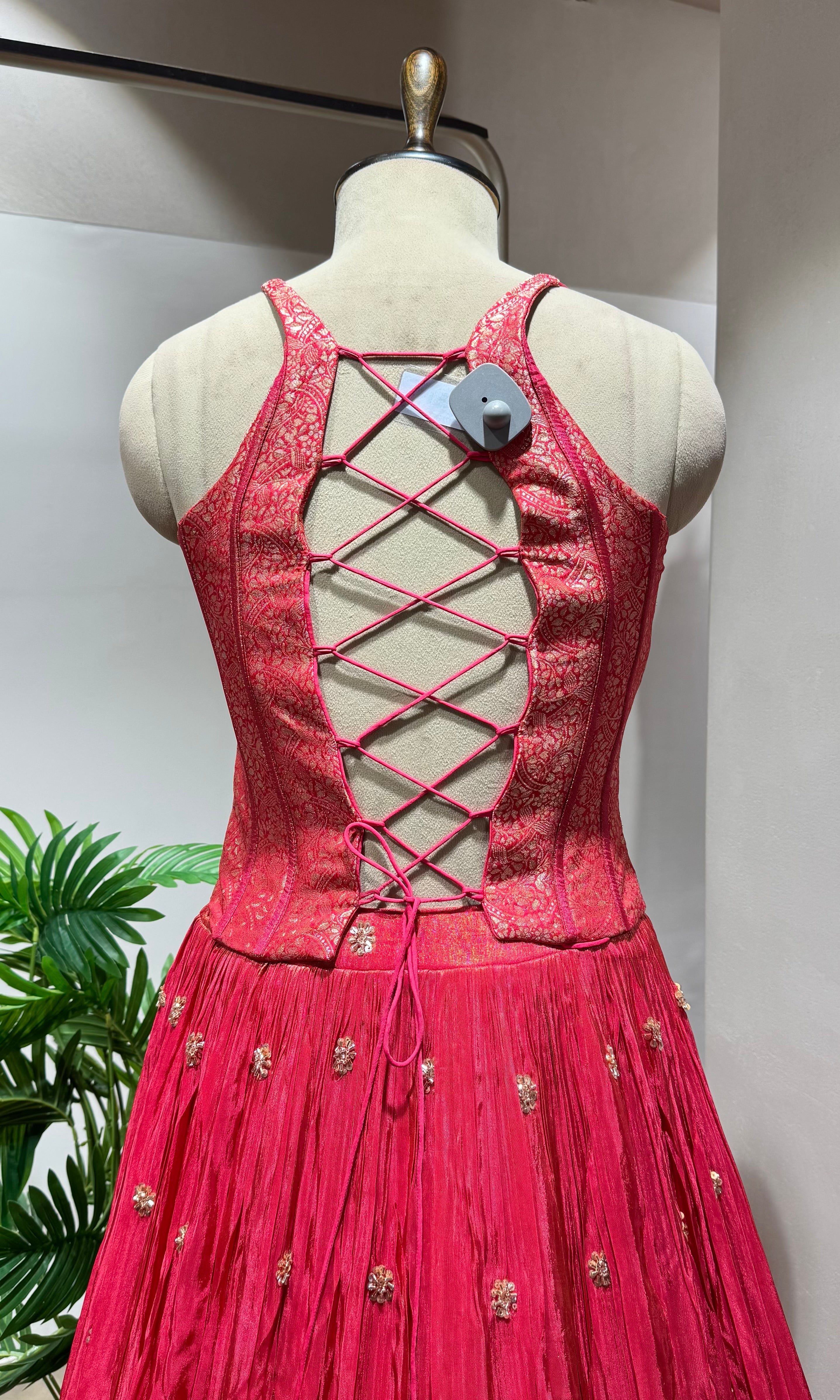 PINK Lehenga with Striped Dupatta & BLOUSE