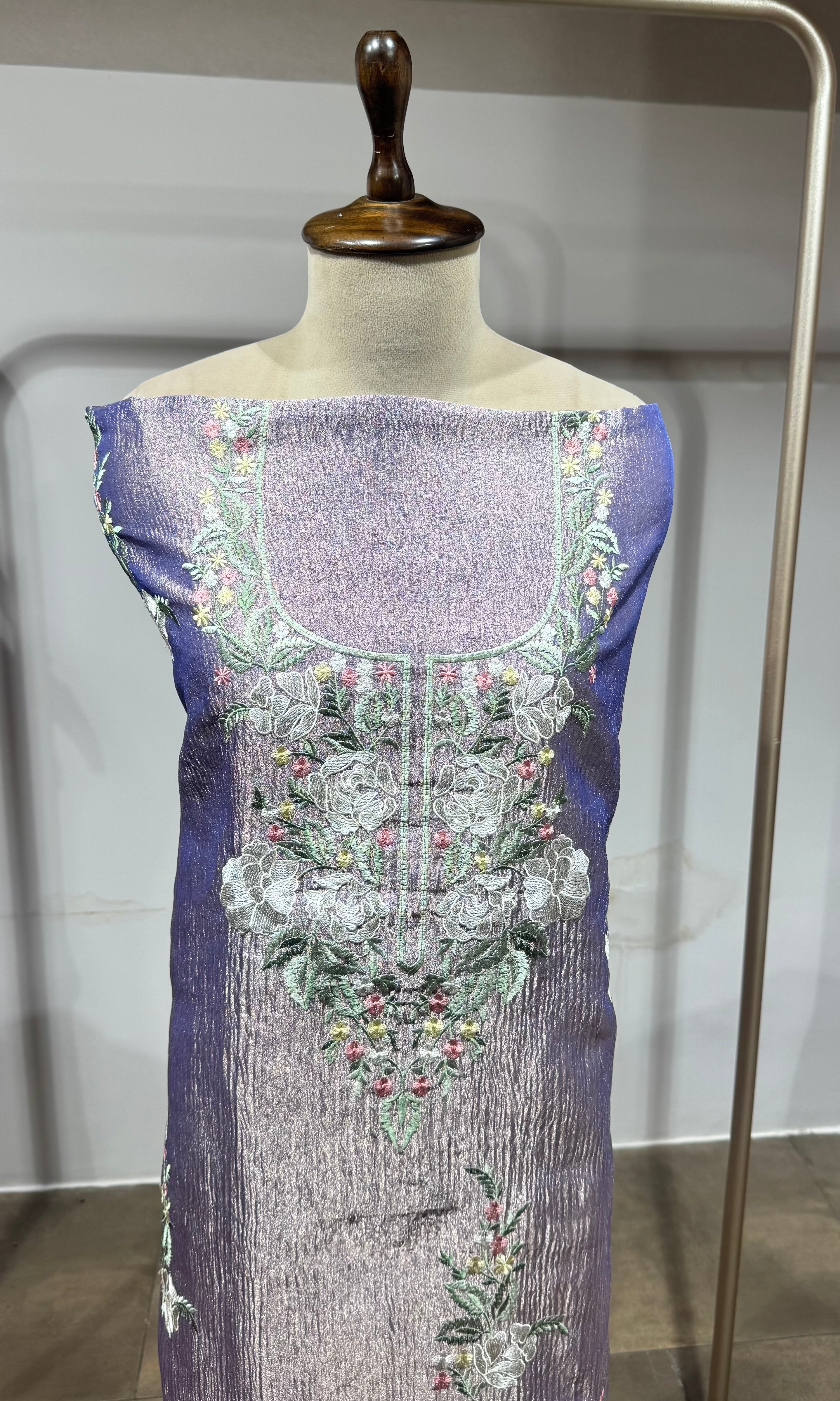 Purple floral tissue dress material
