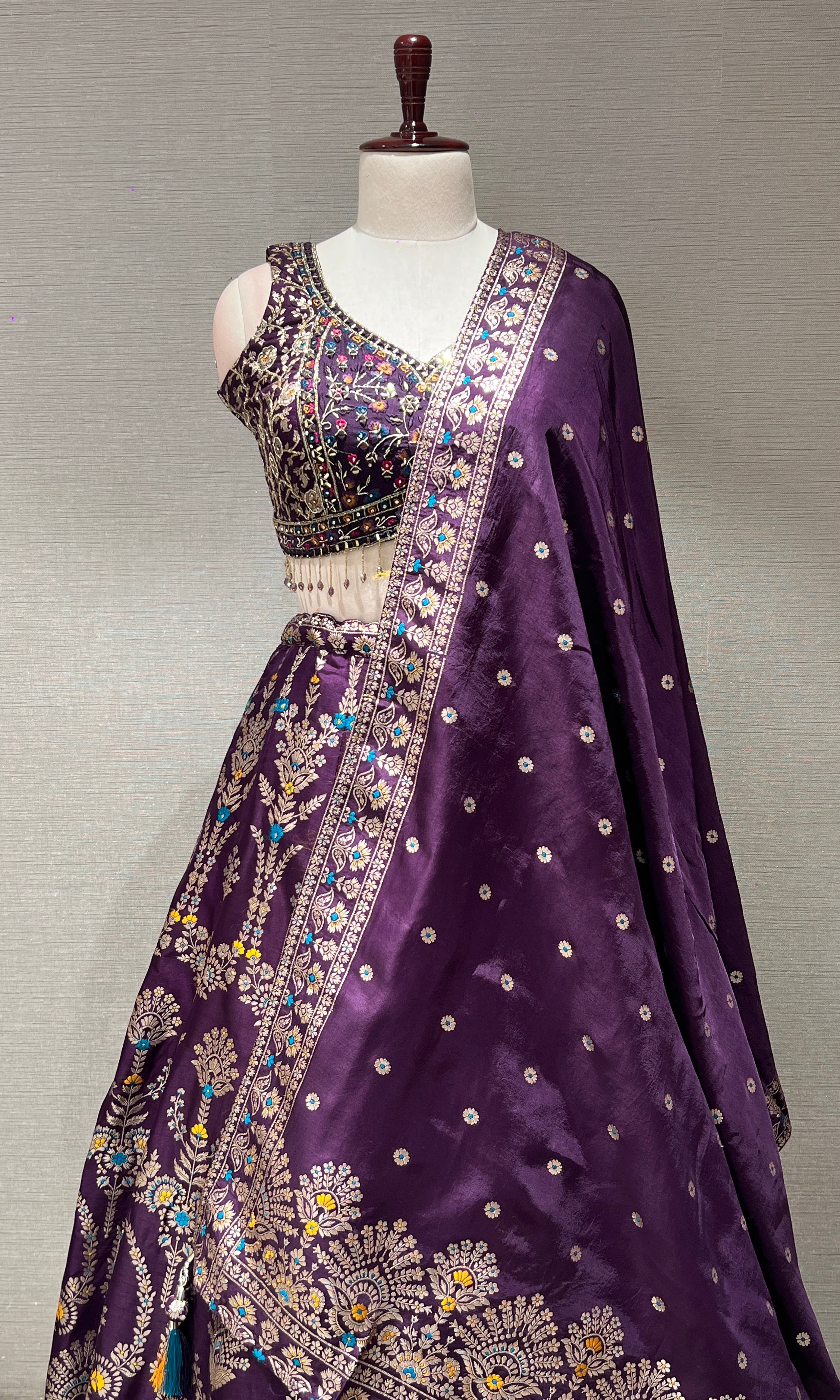 Purple banarasi intricate embroidered Lehenga