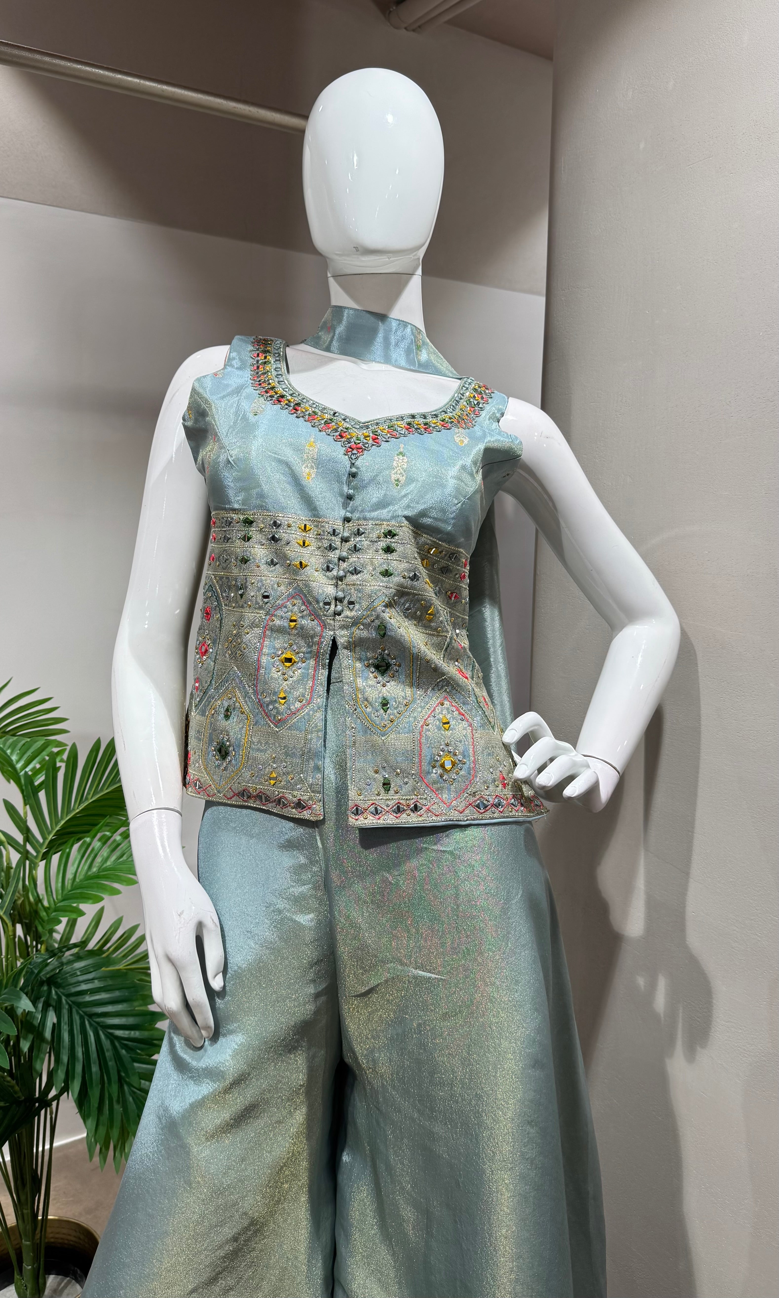LIGHT BLUE Peplum Top with Palazzo Pants