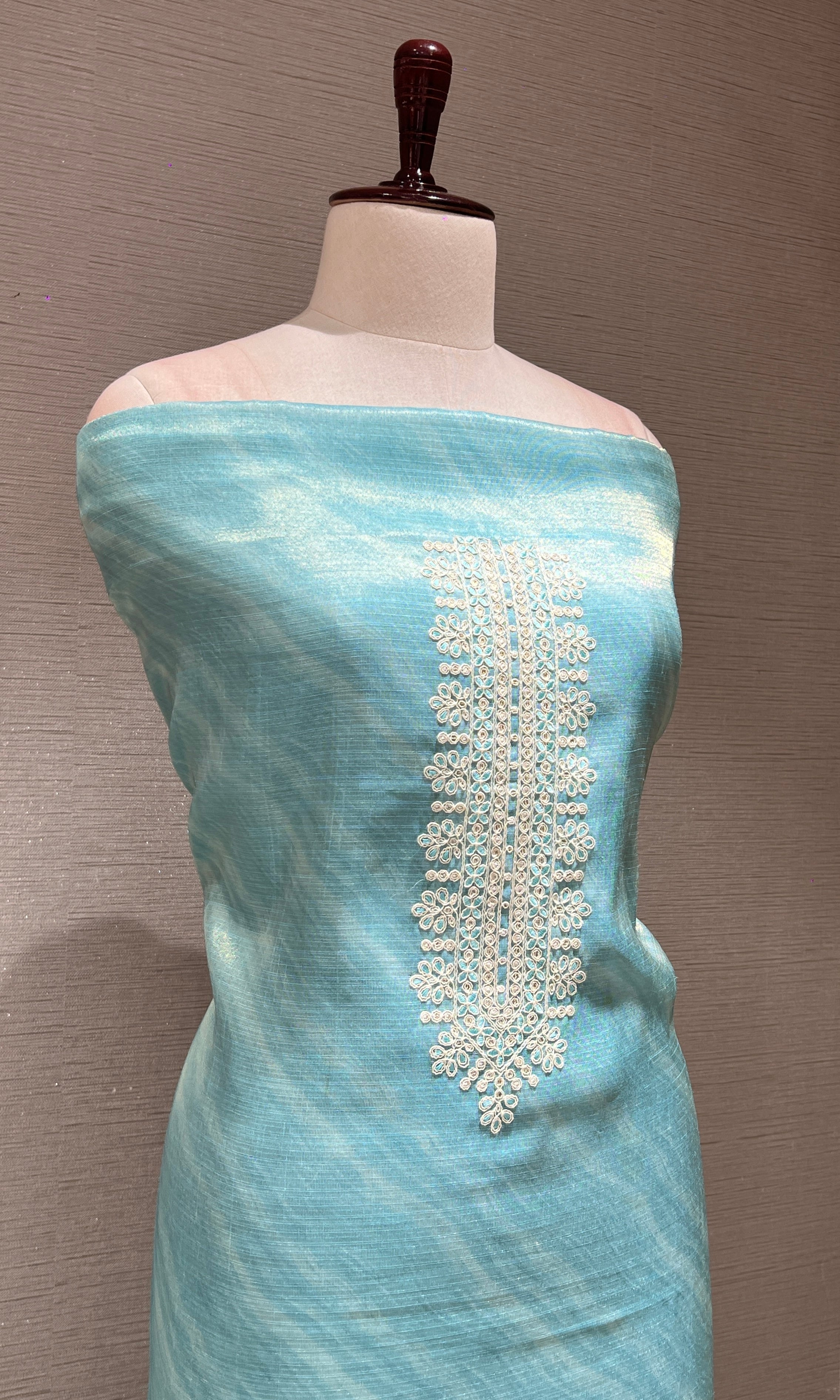 Light blue dress material WITH FLORAL DUPATTA