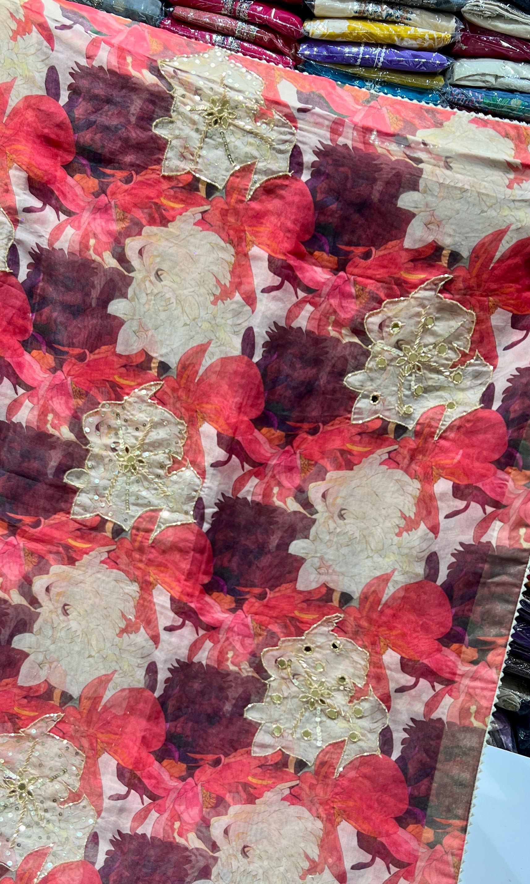 Multi colour floral saree with ready blouse