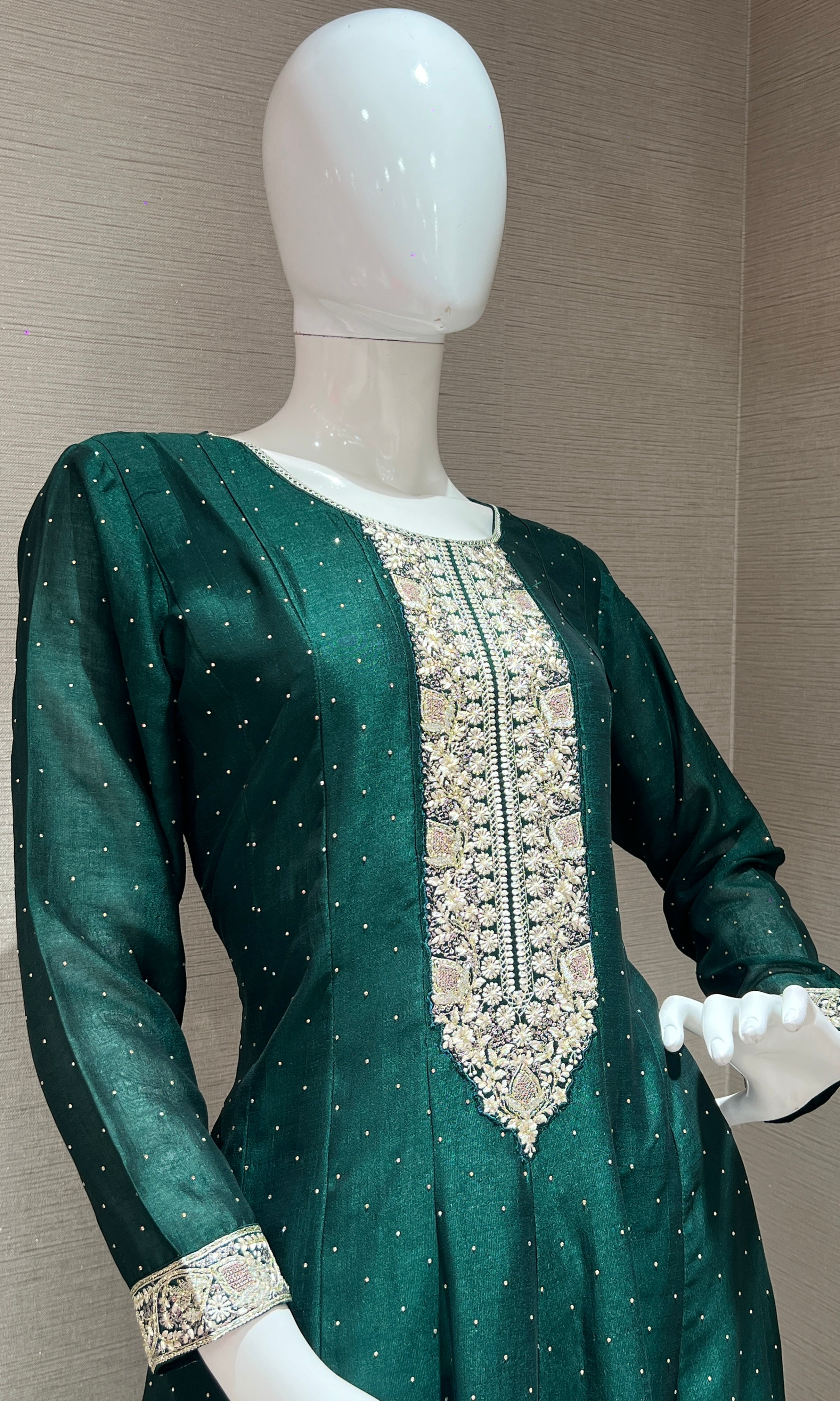 Emerald Green Anarkali with embroidered Dupatta, kurta set
