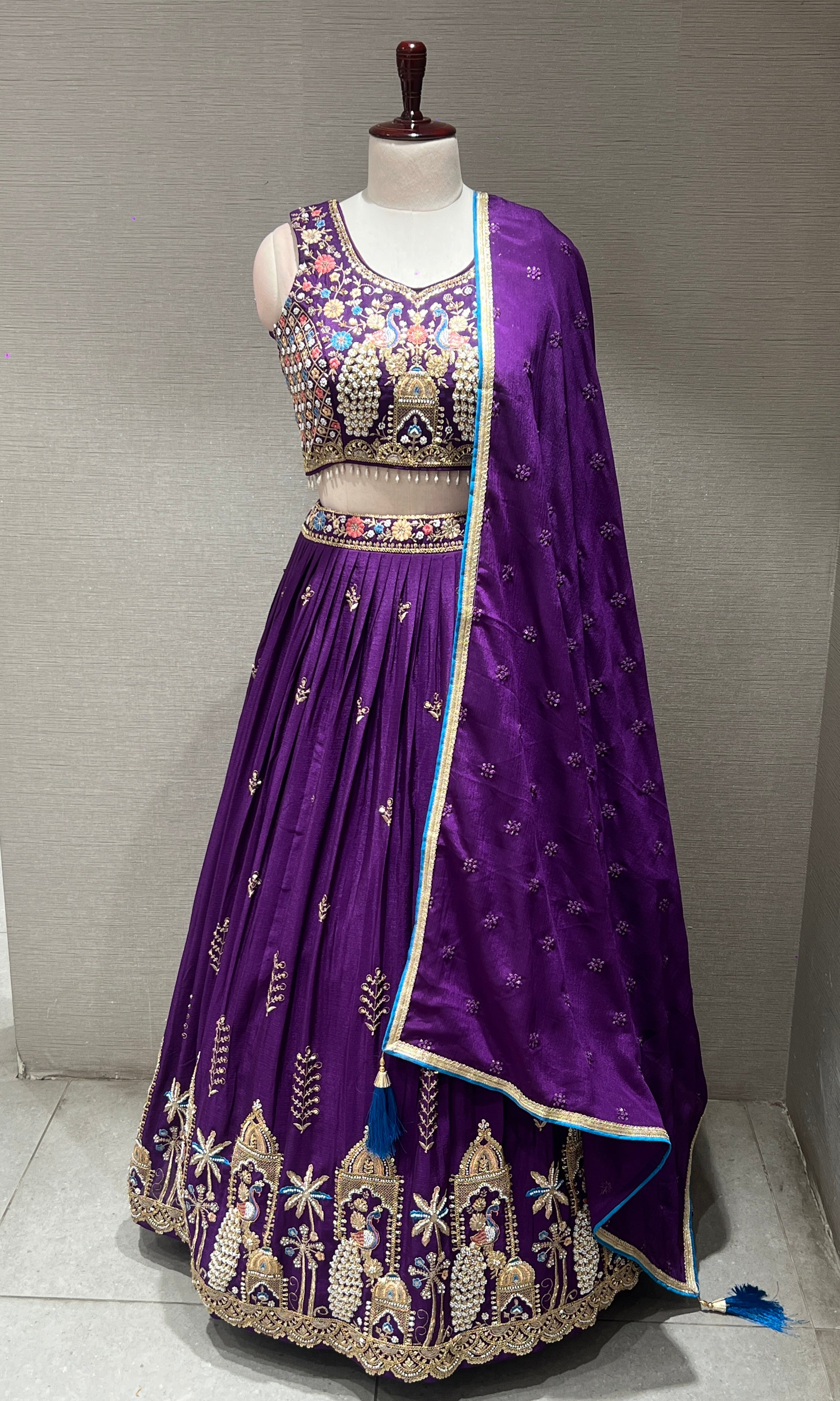 Purple peacock embroidered Lehenga