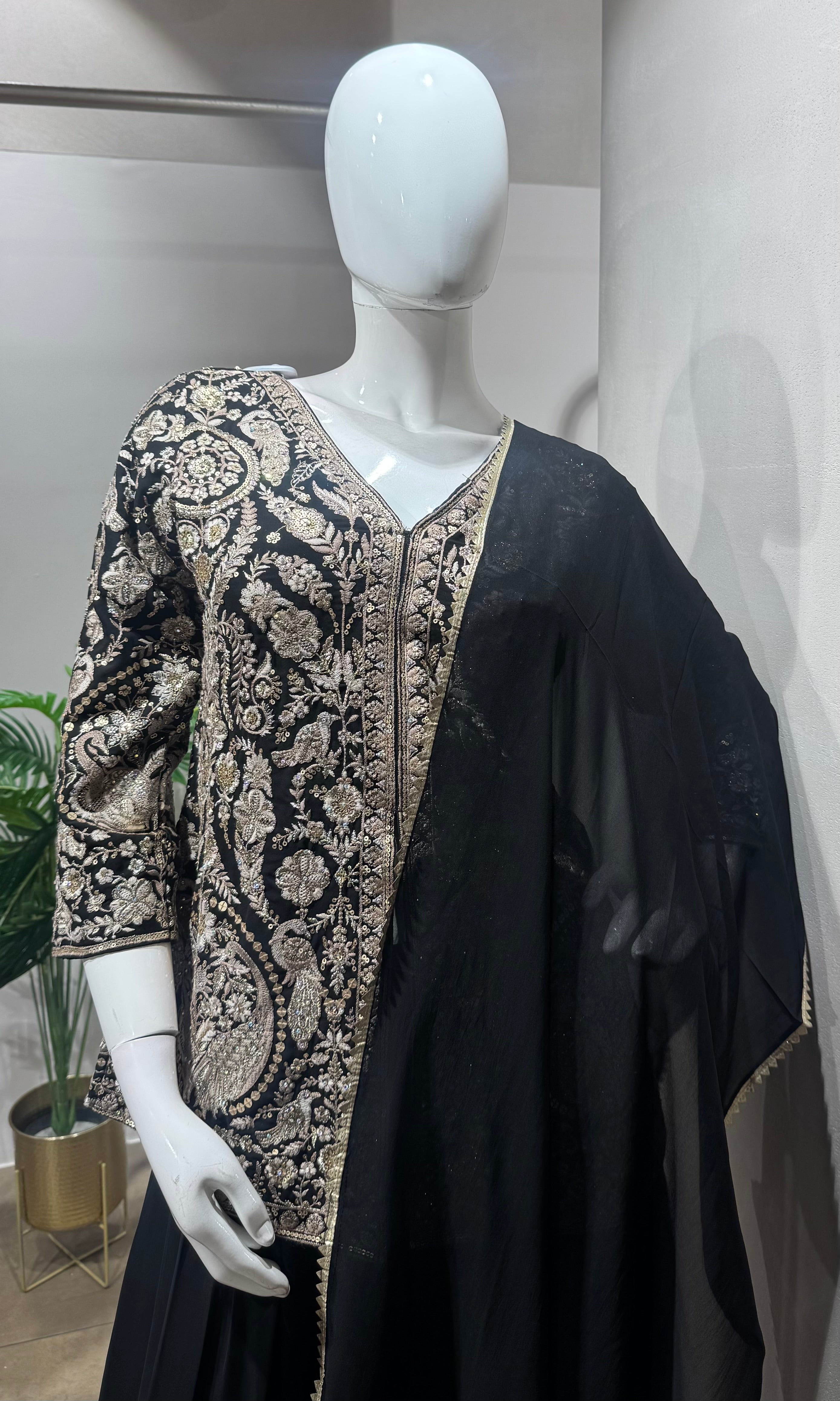 black golden embroidered sharara set