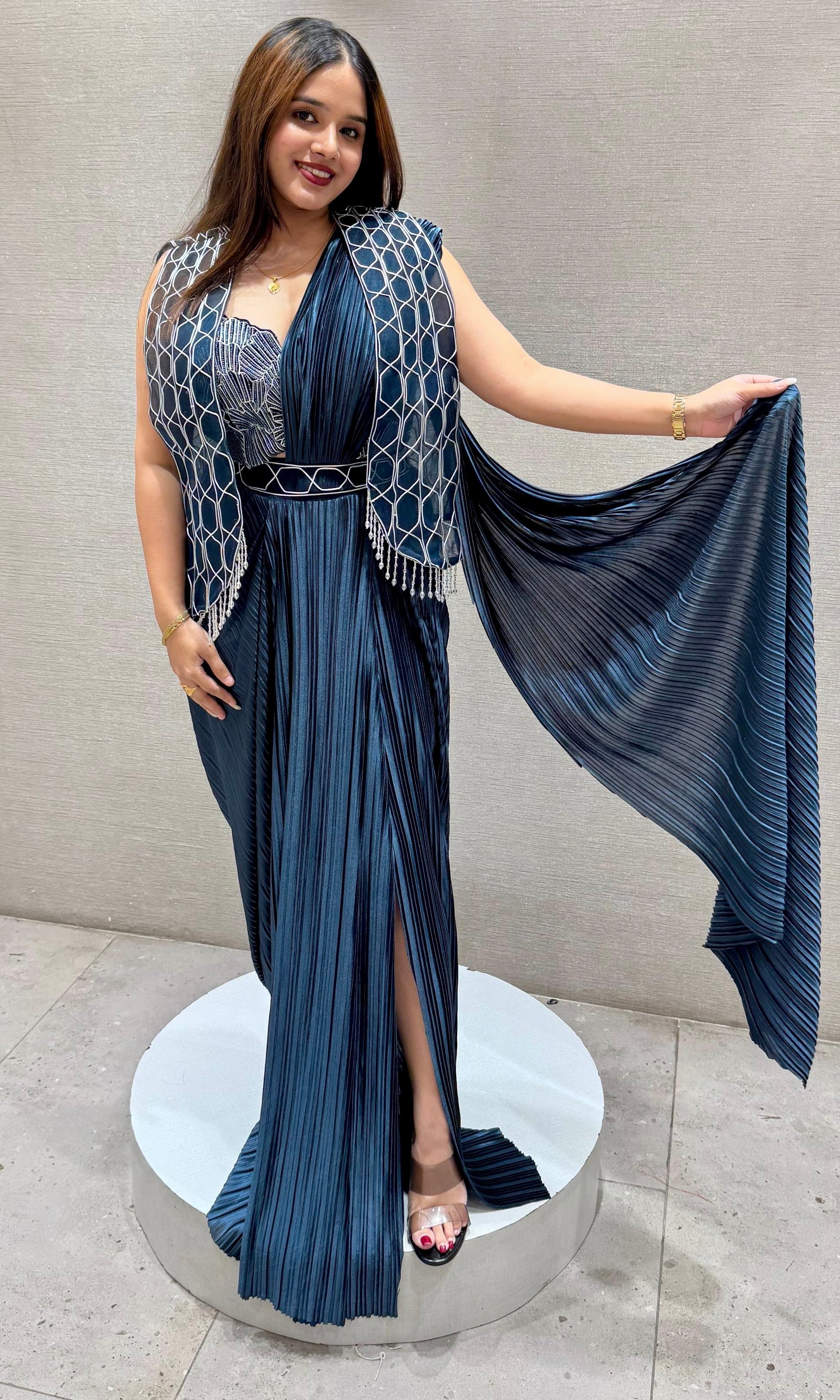 Peacock blue one minute saree