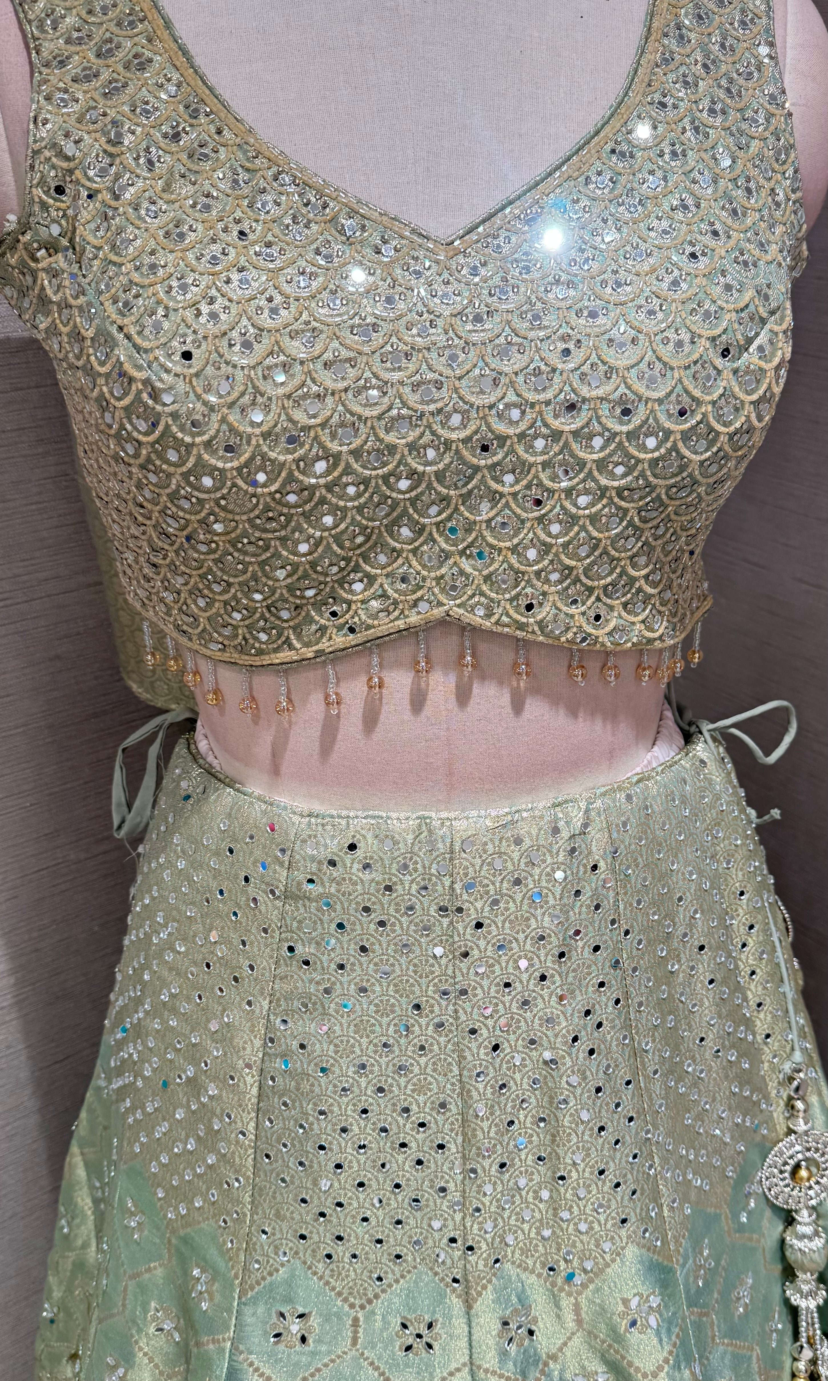 pista green Embroidered Lehenga Choli Set with Dupatta